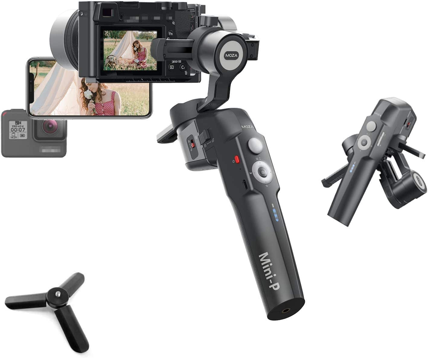 MOZA Mini P MAX Gimbal Stabilizer Portable Handheld Stabilizer Compatible with Mobile Phones Action Cameraslight Mirrorless Cameras 3-Axis Lock Design Advanced Shooting Mode Focus on Life  Gudsen   