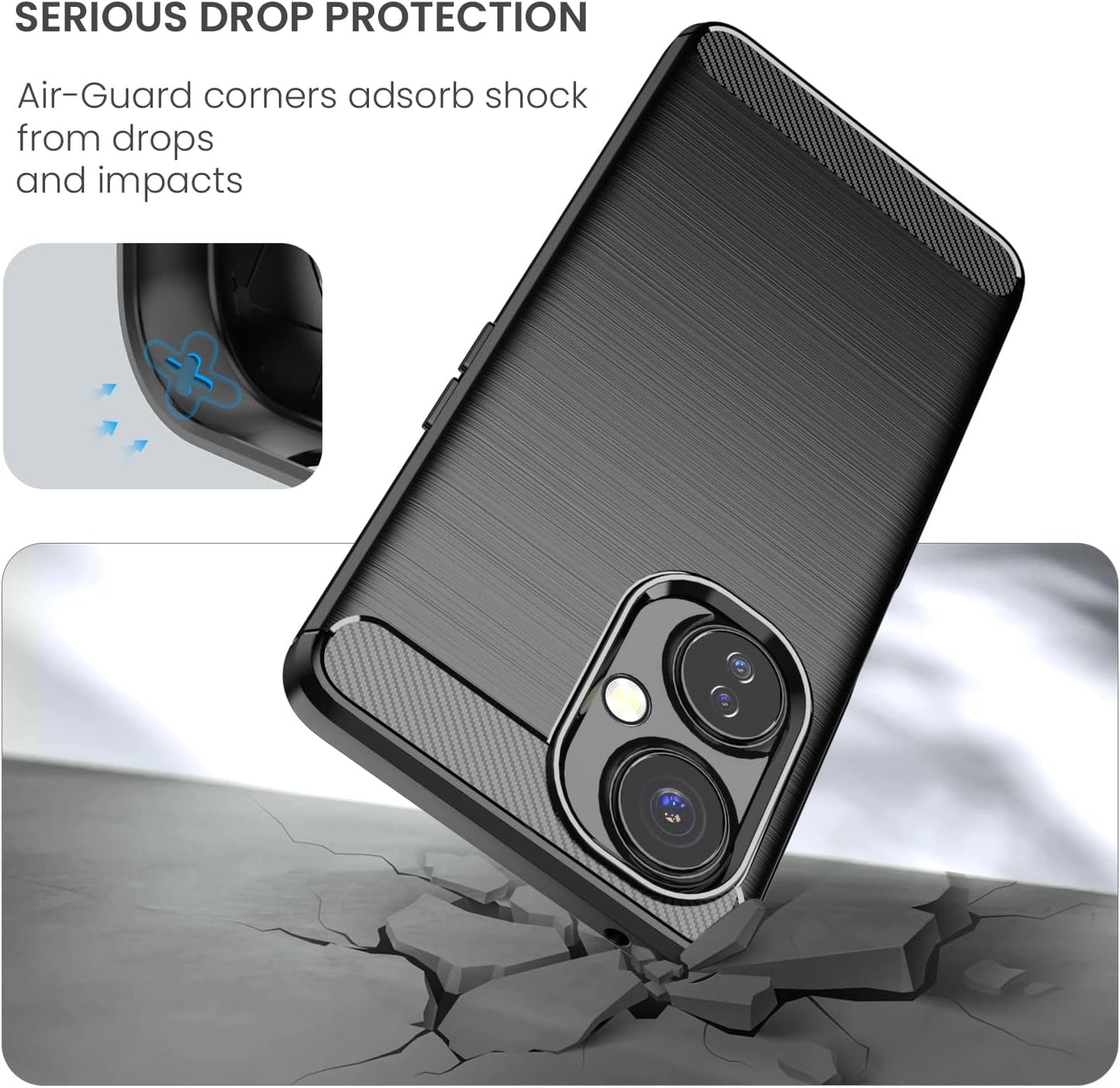 Dretal for Oneplus Nord N30 5G Case with Tempered Glass Screen Protector, Shock-Absorption Brushed Flexible Soft TPU Carbon Fiber Protective Cover for Oneplus Nord N30 5G (Ls-Black)  Dretal   