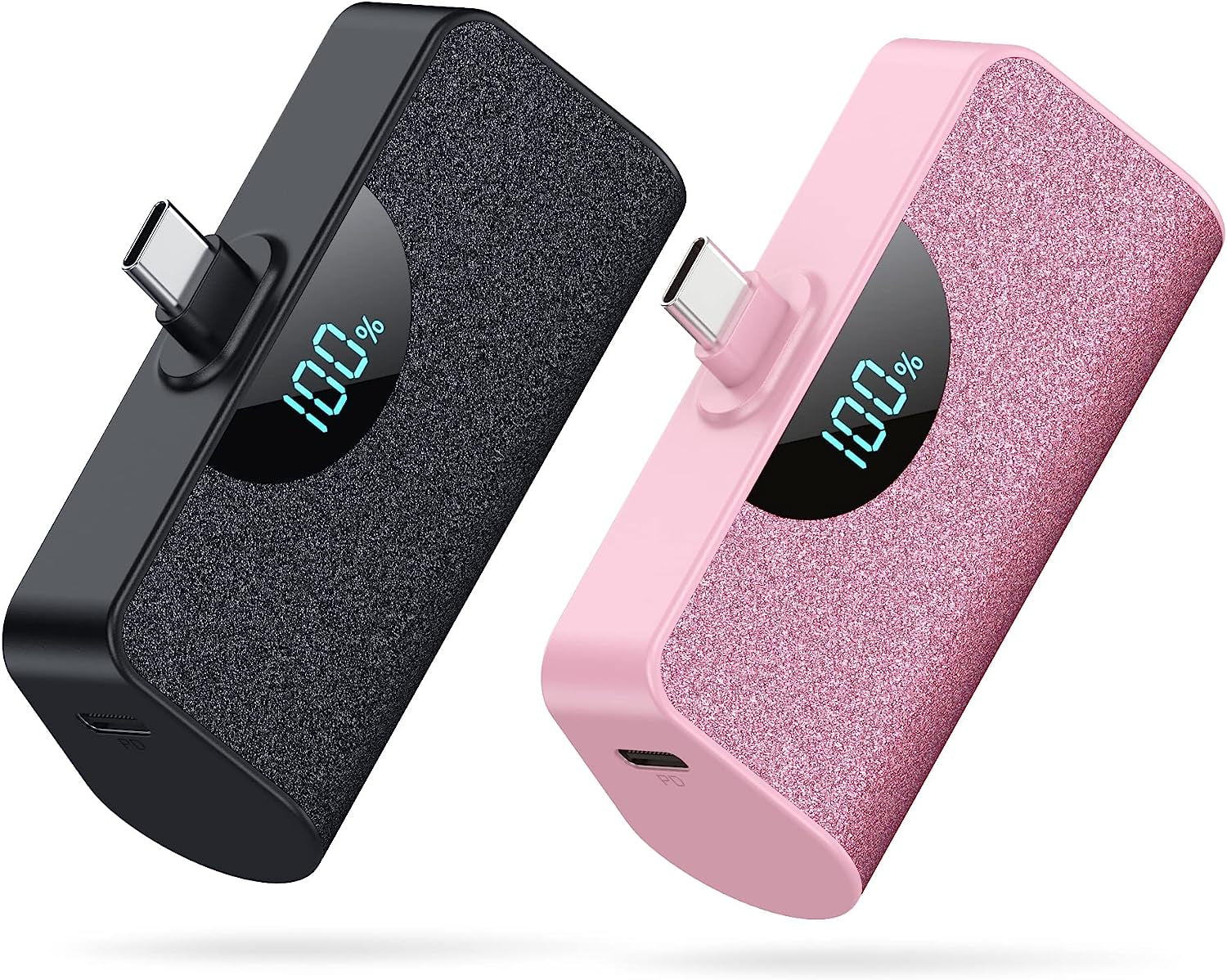 [2 Pack] Mini Portable Charger USB-C Power Bank 5200Mah,Lcd Display 15W PD Fast Charging Battery Pack Backup Charger Compatible with Samsung Galaxy S22/S21/S10/S9,Note 20/10,Moto,Lg,Android Phones Etc  Dongguan Yuanhaoxun Technology Co., Ltd Black+Pink  