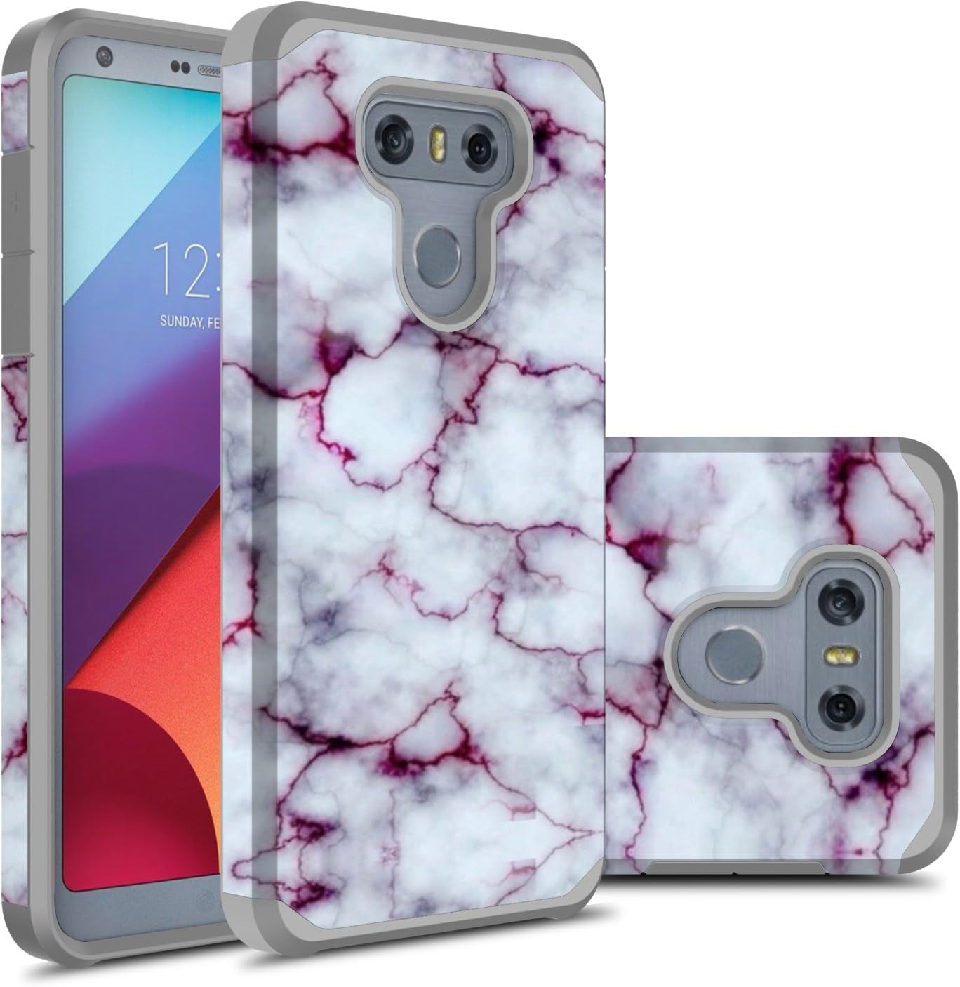 Rosebono Fashion Compatible with LG G6 Case, Hybrid Dual Layer Shockproof Hard Cover Graphic Fashion Cute Colorful Silicone Skin Case for LG G6 - Purple Marble  Rosebono   