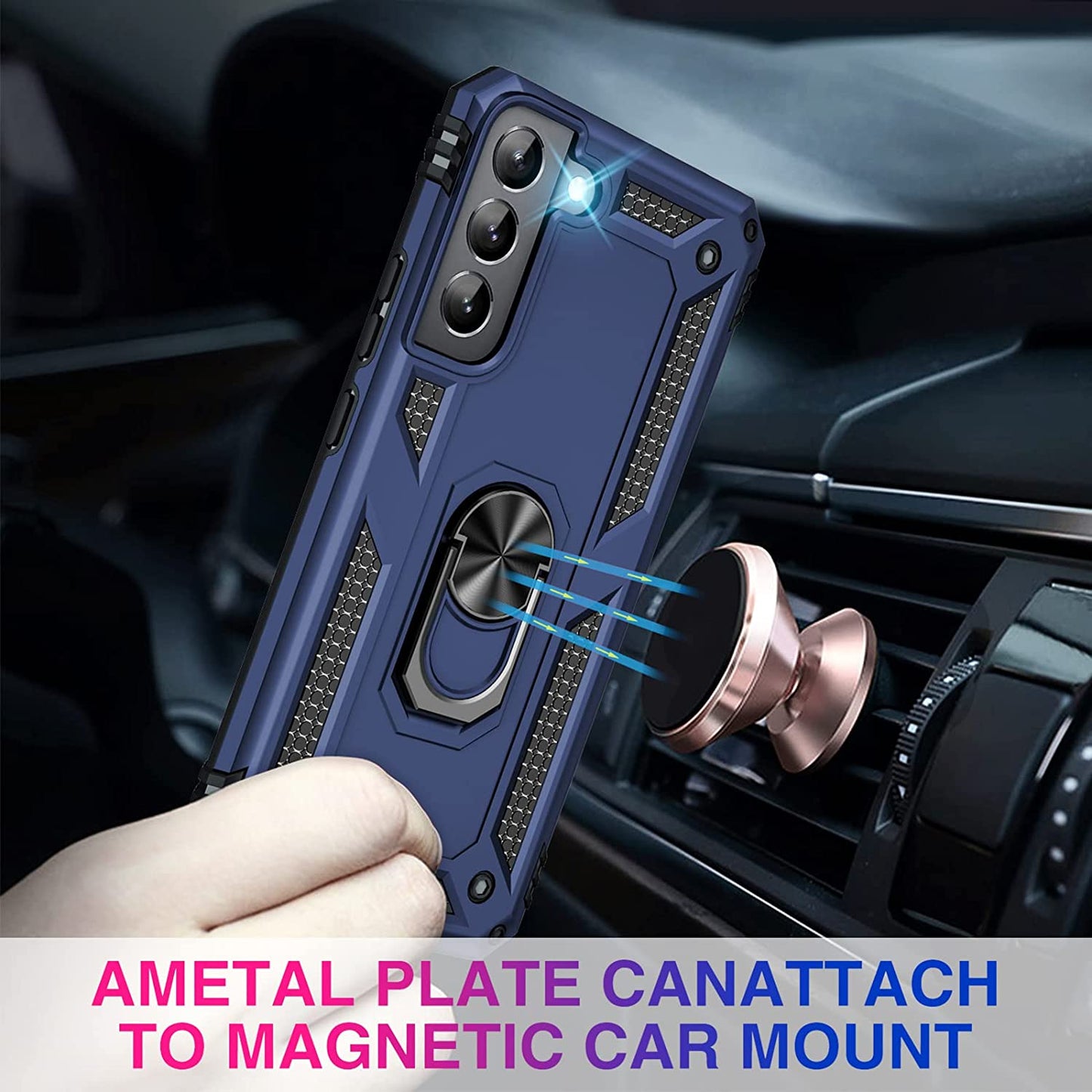 Vaki for Samsung Galaxy S22 5G Case with Built in Screen Protector Military Grade Hard Rugged Cover Heavy Duty Armor Galaxy S22 Phone Cases with Metal Ring Kickstand Shockproof Blue  Vaki   