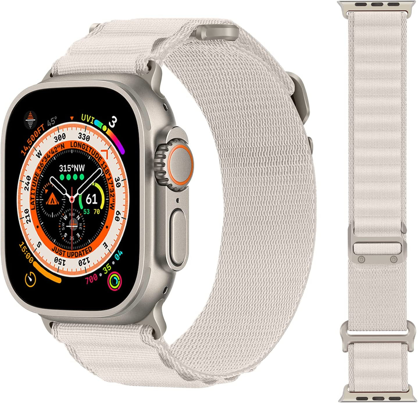 HITZEE Compatible with Apple Watch Band 49Mm 45Mm 44Mm 42Mm, Nylon Braided Loop Bands Adjustable Sport Strap Designed for Apple Watch Ultra Series 8 7 SE 6 5 4 3 2 1, Starlight, L  HITZEE   