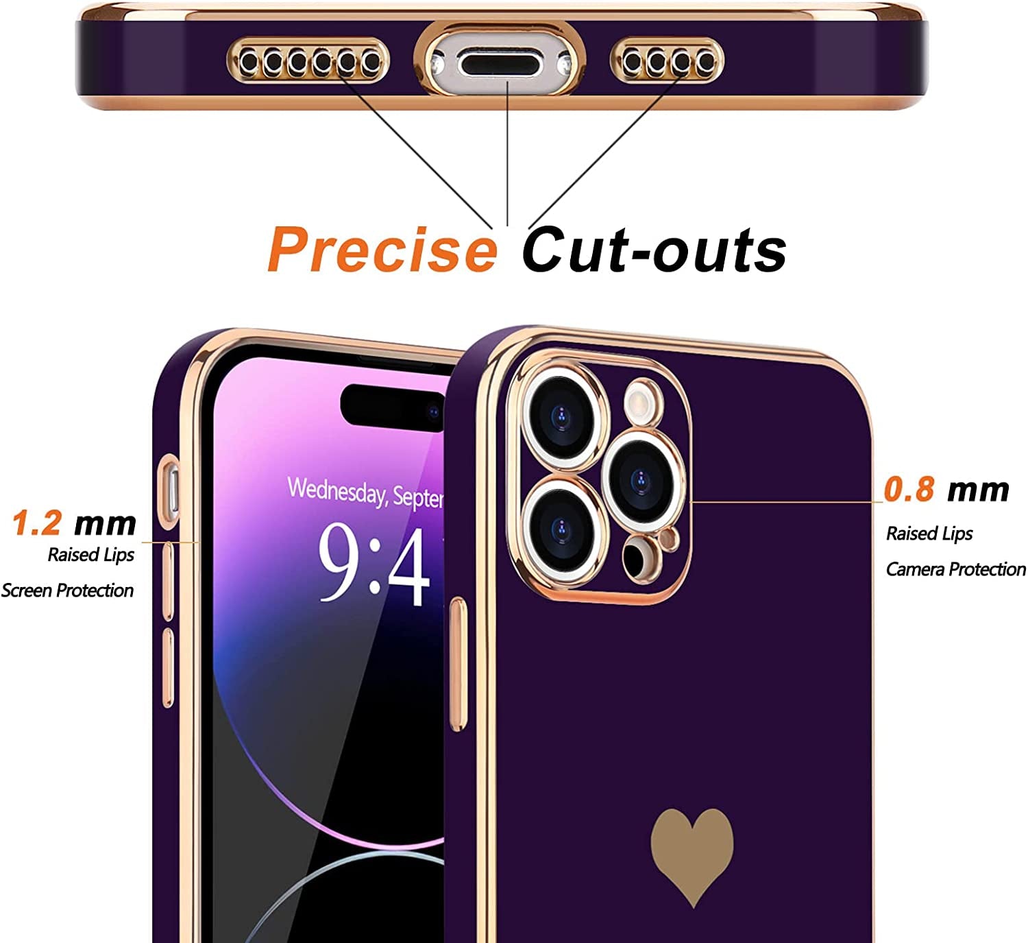 Teageo Compatible with Iphone 14 Pro Max Case for Girl Women Cute Love-Heart Luxury Bling Soft Cover Raised Camera Protection Bumper Silicone Shockproof Phone Case for Iphone 14 Pro Max, Dark Purple  janzee   