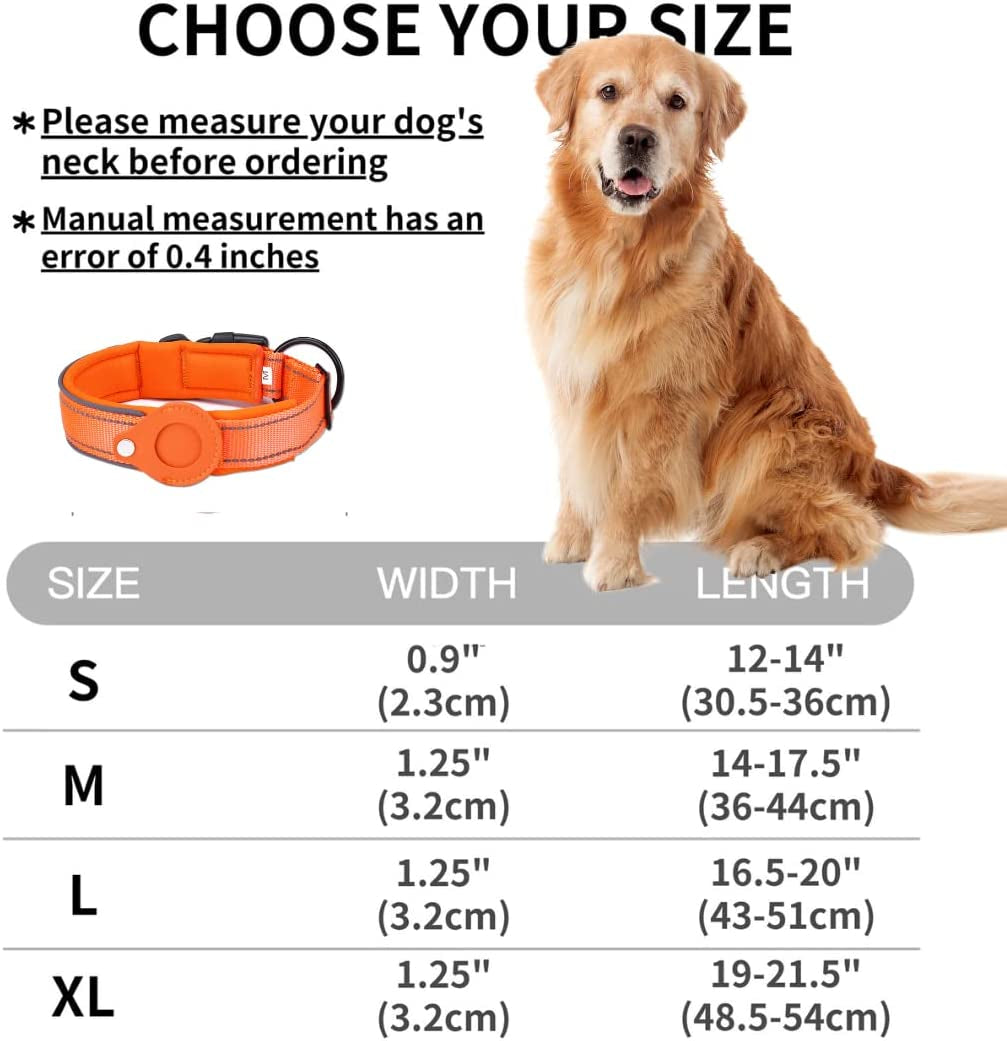 Dog Tracking Collar for Apple Airtag- Reflective Pet Collar with Airtag Holder Case, Adjustable, Durable, Stylish, Padded, Heavy-Duty Dog Collars L, Black  ELLOY   