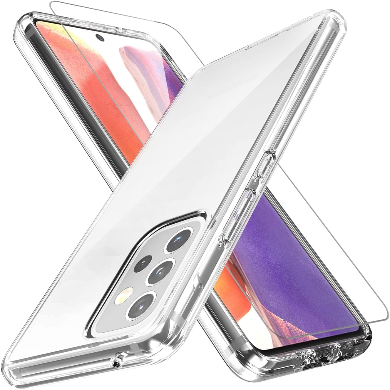 TJS Compatible with Samsung Galaxy A53 5G Case, with Tempered Glass Screen Protector, Hybrid Shockproof Protective Cover Hard Back Drop Protection Phone Case Cover (Clear)  TJS   