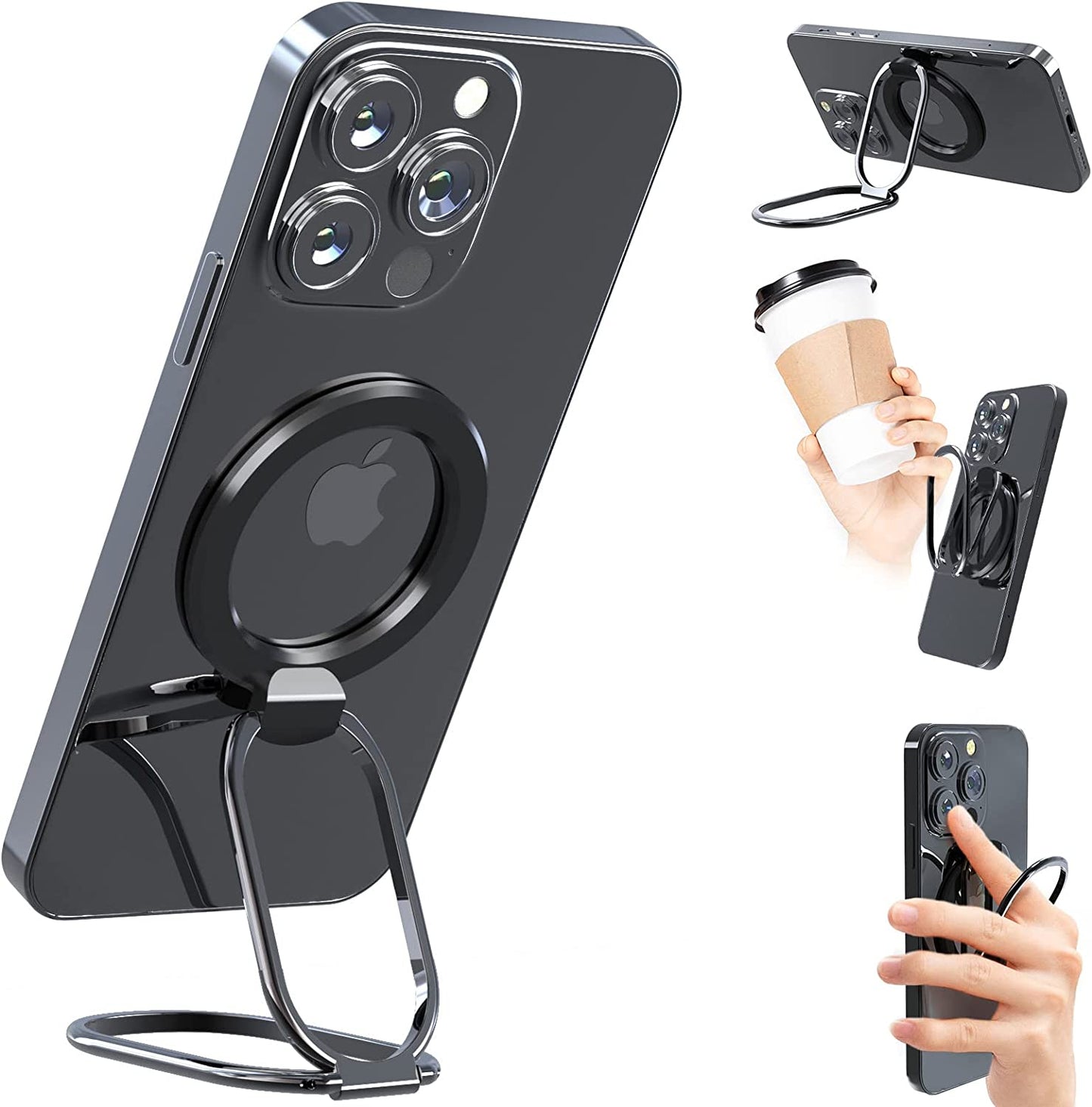 Magnetic Phone Ring Holder Compatible for Mag Safe Phone Grip Magnetic Phone Ring Holder Finger Kickstand, Adjustable Kickstand for Iphone 14/13/12 Series(Black)  imeilee   