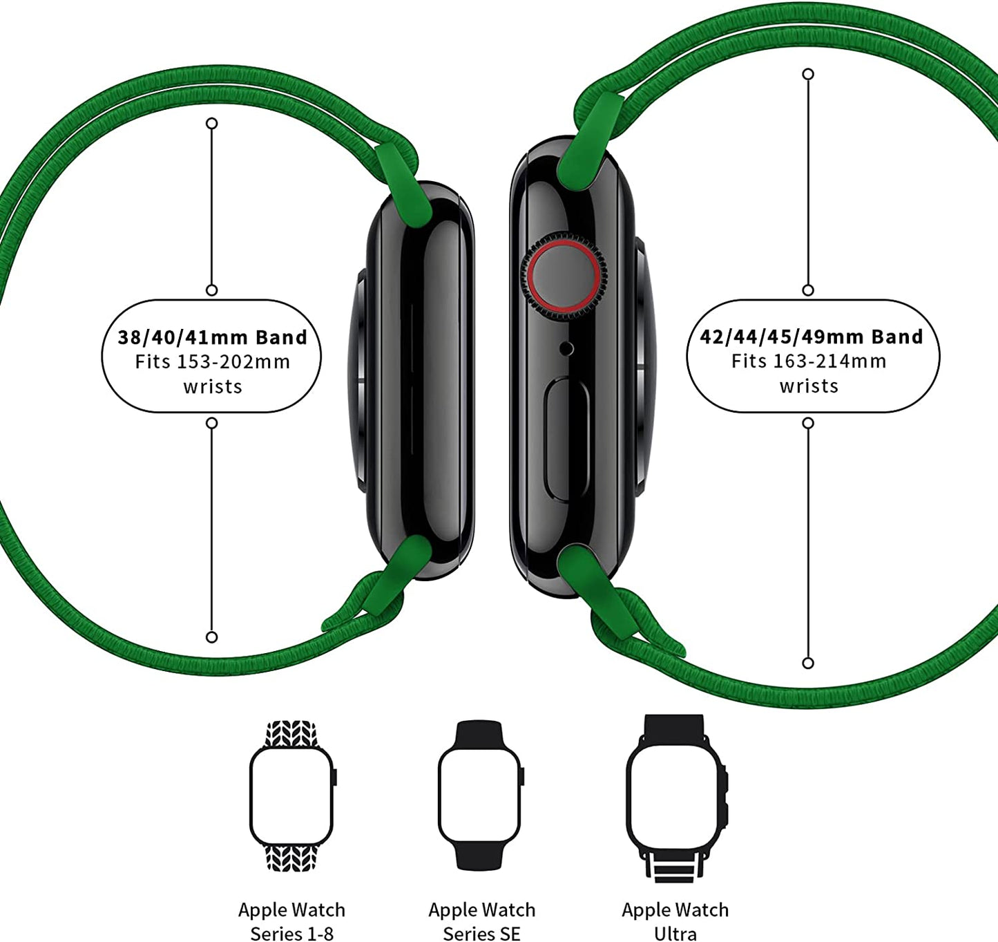 AMANECER Stretchy Nylon Watch Bands Compatible with Apple Watch Ultra Series 8/7/6/5/4/3/2/1 SE, Adjustable Braided Elastic Sport Loop Rugged Straps for Iwatch Women Men (Hunter Green, 38/40/41MM)  AMANECER   