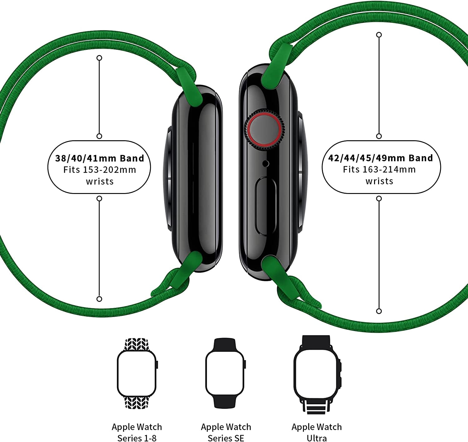 AMANECER Stretchy Nylon Watch Bands Compatible with Apple Watch Ultra Series 8/7/6/5/4/3/2/1 SE, Adjustable Braided Elastic Sport Loop Rugged Straps for Iwatch Women Men (Hunter Green, 38/40/41MM)  AMANECER   