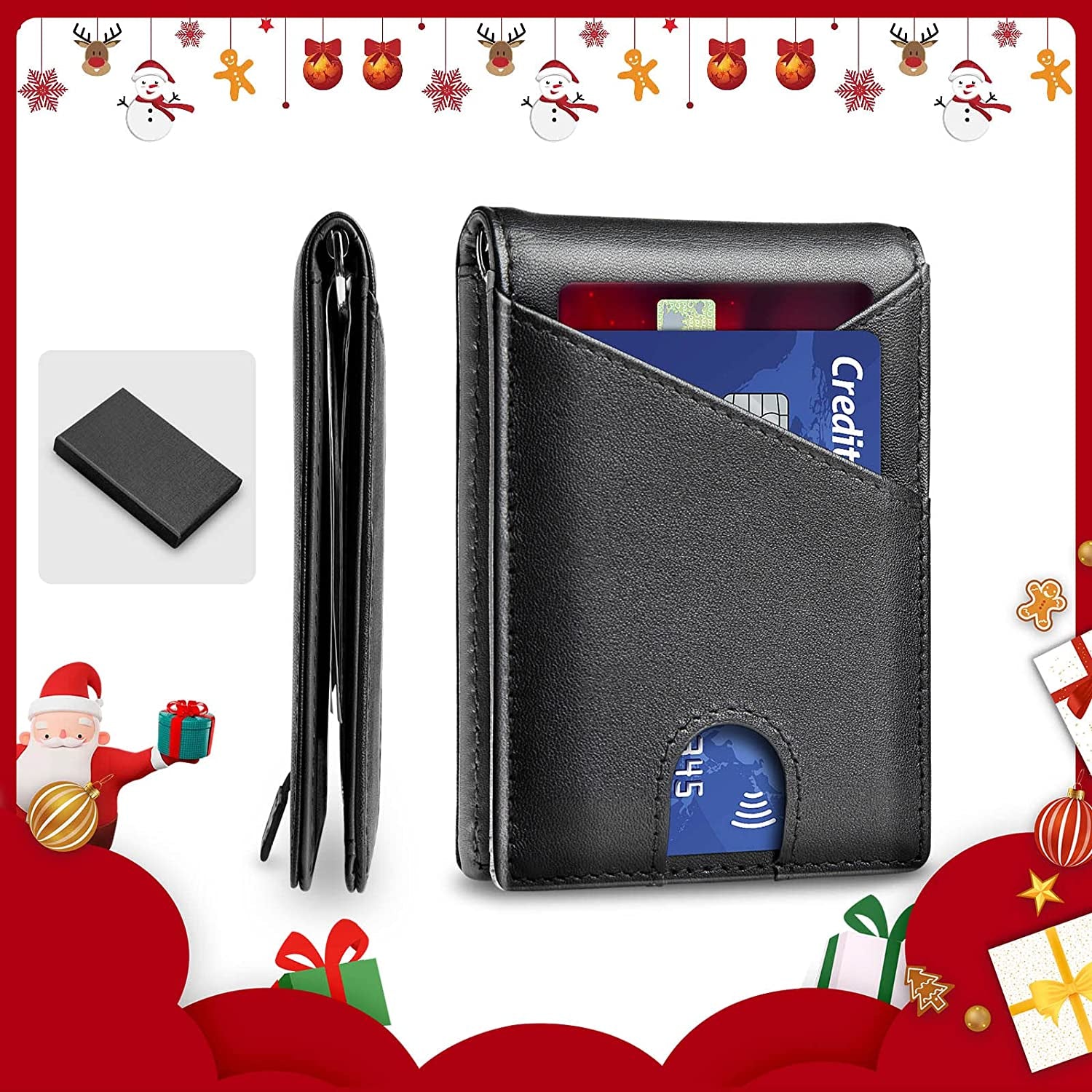 ZUOYOUZ Wallet for Men, RFID Blocking Wallet Slim Bifold Leather Wallet Minimalist Front Pocket Wallets for Father with Money Clip Christmas Gift for Men (Black)  ZUOYOUZ   