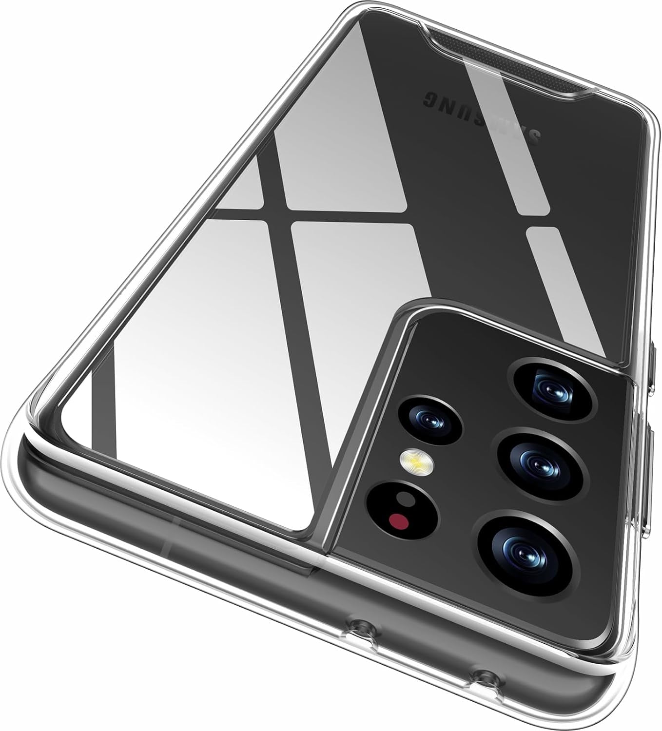 Rayboen Case for Galaxy S21 Ultra 5G with Screen Protector Soft(2Pcs), Crystal Clear Designed Shockproof Phone Case, Hard PC Back Soft TPU Frame Slim Transparent Cover for Samsung Galaxy S21 Ultra  Rayboen A- Clear  