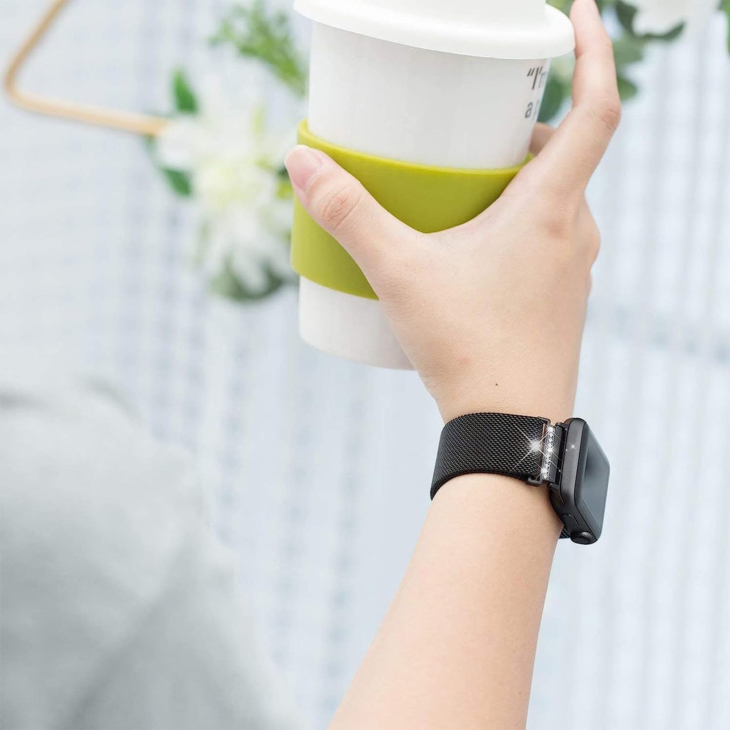 Magnetic Metal Band Compatible with Apple Watch Bands 38Mm 40Mm 41Mm 42Mm 44Mm 45Mm for Men Women, Stainless Steel Mesh Milanese Loop Diamond Strap Compatible for Iwatch Series Se/7/6/5/4/3/2/1,Black  BANDHOME   