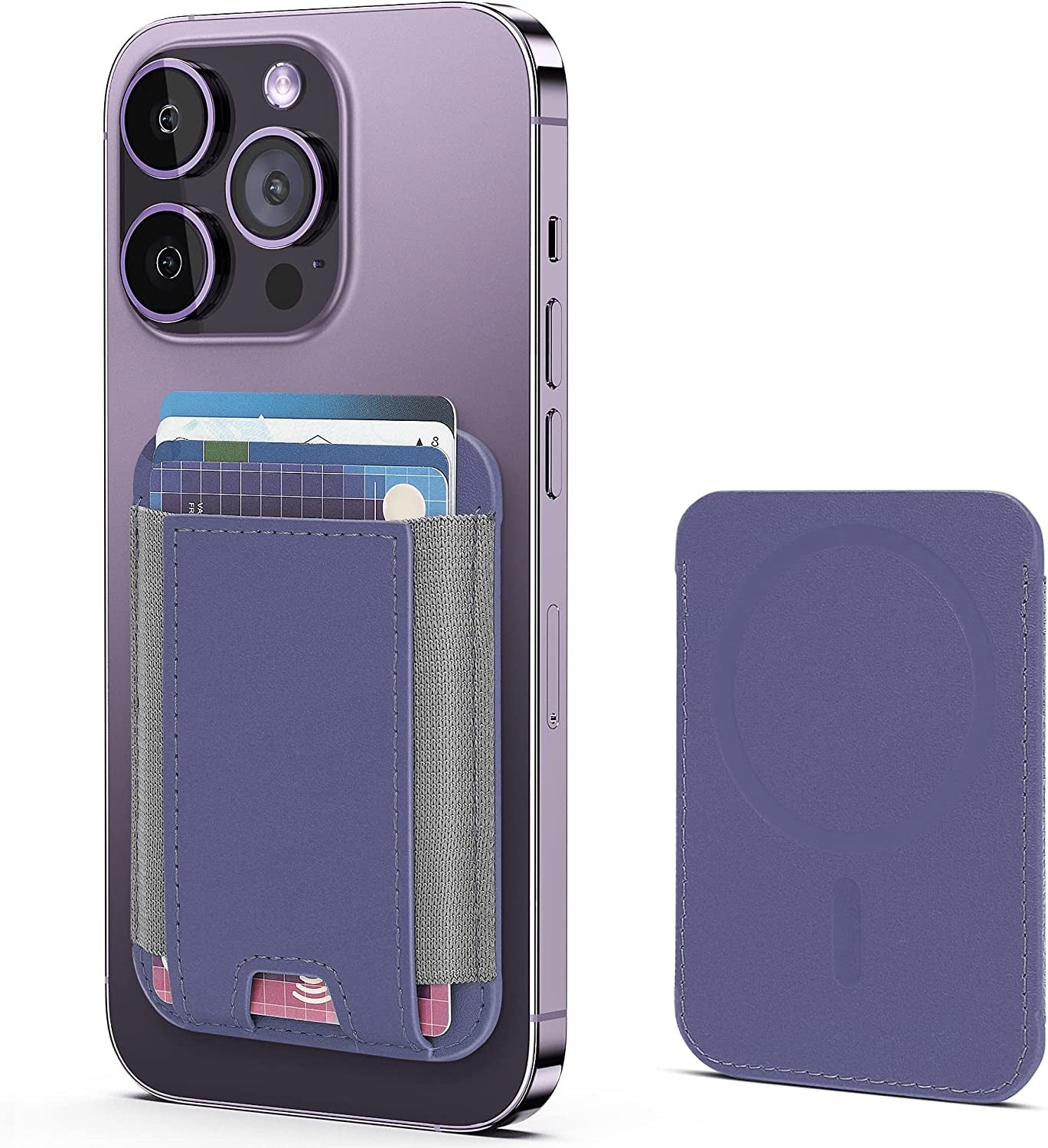 GANSBOL Magnetic Phone Wallet with Magsafe, Magnetic Magsafe Leather Wallet for Iphone 12/13/14 Series, Card Wallet Holder for Apple Magsafe, Fit 10 Cards, Deep Purple  GANSBOL Light Purple  