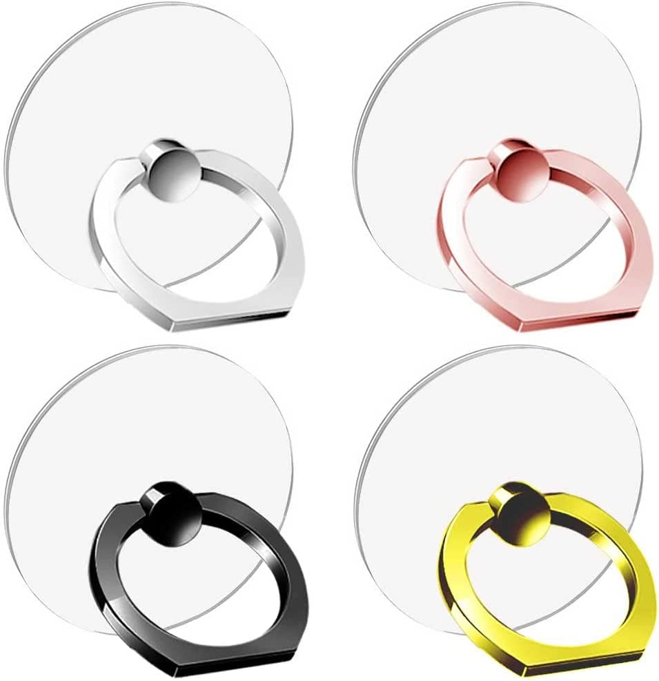 VOVIGGOL Cell Phone Ring Holder Stand 5 Pack, Transparent Phone Ring Holder Finger Kickstand 360° Degree Rotation Clear Phone Ring Grip Compatible Iphone Cellphone Phone Case (Round)  VOVIGGOL 4 Color  