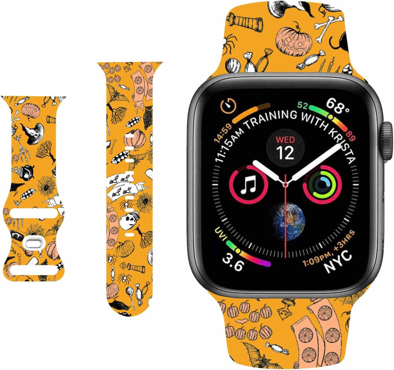 HYHMXB Chic Breathable Character Halloween Bands Compatible with Apple Watch 42Mm 44Mm 45Mm M/L, Grade Soft Silicone Sports Wristband Strap for Iwatch SE & Series 8 7 6 5 4 3 2 (Happy Skull)  HYHMXB P. Happy Orange 42mm/44mm/45mm M/L 