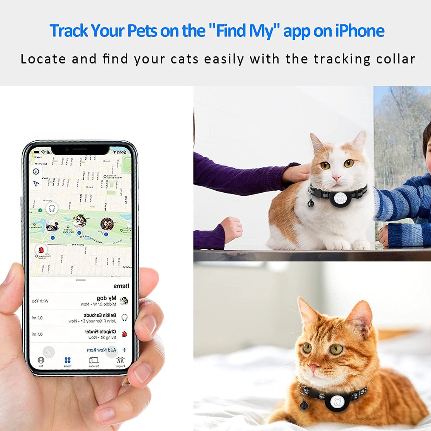 2Pack Airtag Cat Collars, Reflective Air Tag Cat Collar with Breakaway Safety Buckle and Bell, Adjustable Cat Collar with Airtag Holder Compatible with Apple Airtag for Small Pets (Black)  SimpleThings   
