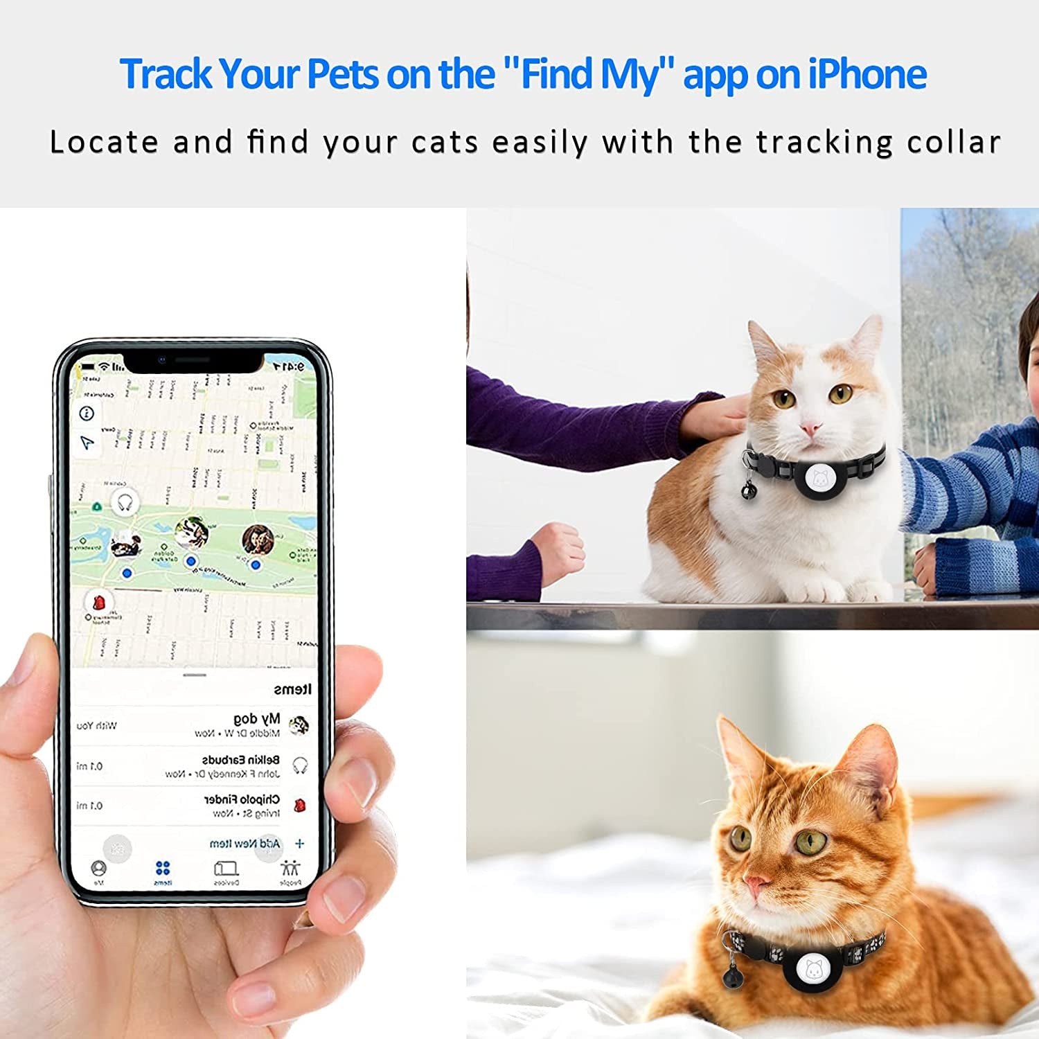 2Pack Airtag Cat Collars, Reflective Air Tag Cat Collar with Breakaway Safety Buckle and Bell, Adjustable Cat Collar with Airtag Holder Compatible with Apple Airtag for Small Pets (Black)  SimpleThings   