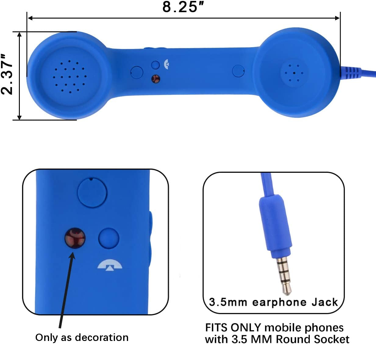 CM Vintage Retro Telephone Handset Cell Phone Receiver MIC Microphone for Cellphone Smartphone, 3.5 Mm Socket (Blue)  CM   