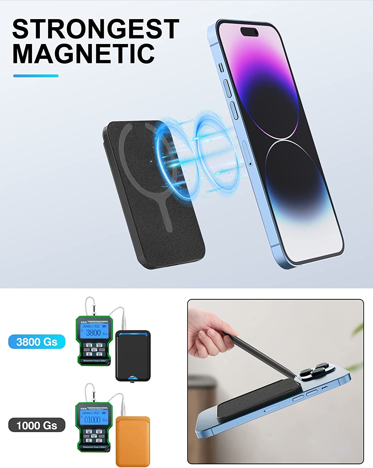 SHANSHUI Wallet for Magsafe, Magnetic Wallet with Ajustable Stand Anti-Drop Magnet Card Holder for Back of Phone Wallet Credit Card Holder Compatible for Iphone 14/13/12 Series & Magsafe Case Black  SHANSHUI   