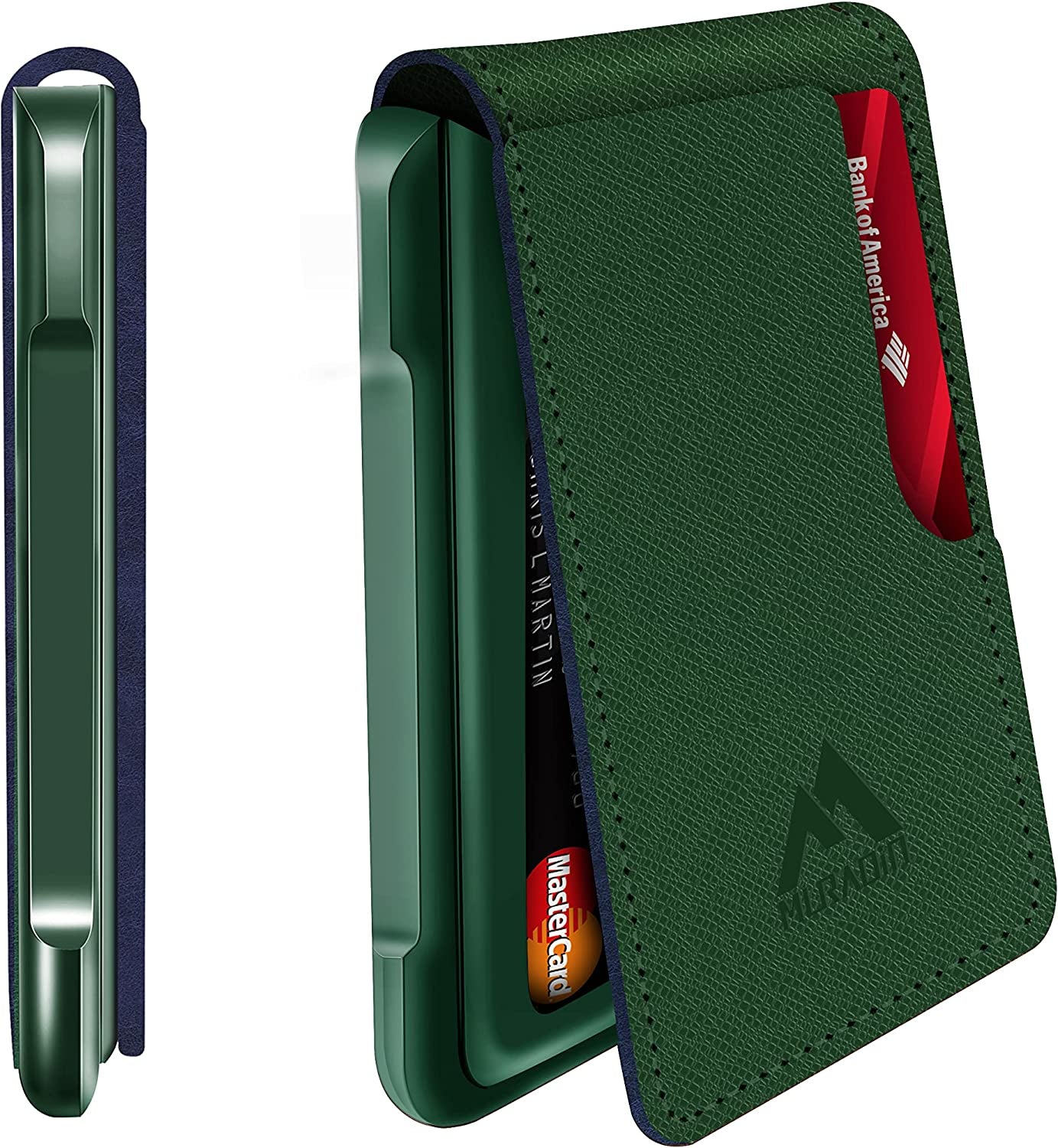 MURADIN Mens Wallet Tactical Bifold Wallets for Men Metal RFID Blocking Aluminum Money Cards Holder Gifts for Men  MURADIN Saffiano Green  