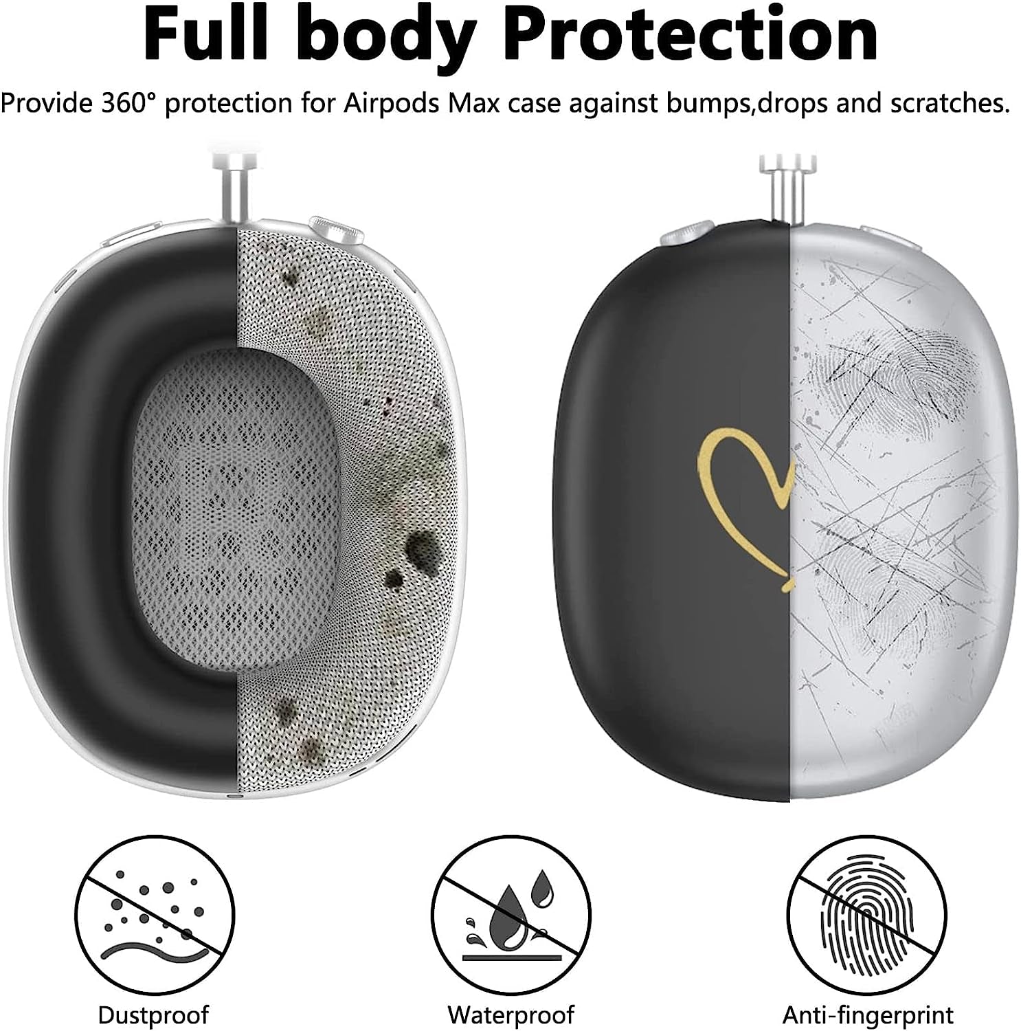 AIIEKZ Case for Airpods Max Headphones,Anti-Scratch Soft Silicone with Gold Heart Pattern Ear Cups Case Cover/Ear Pad Cover/Headband Cover for Apple Airpod Max (Black)  AIIEKZ   