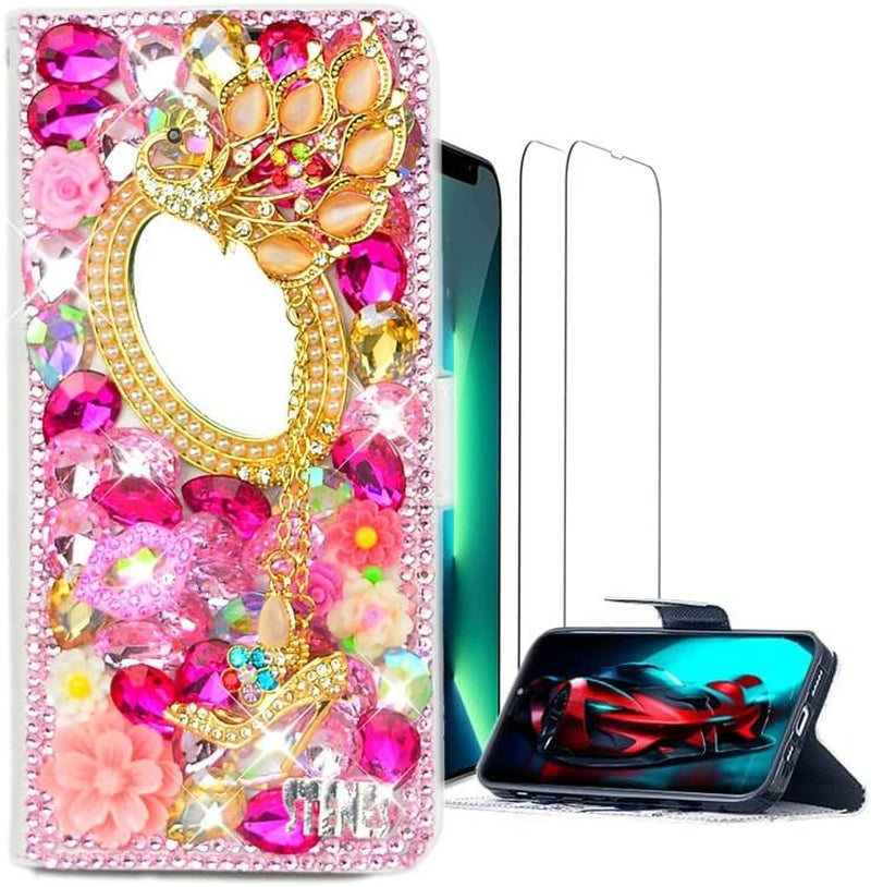 Luziun Glitter Phone Case Compatible with Samsung Galaxy Note 20 Ultra 5G - 3D Luxury Girls Women Shiny Bling Design for Samsung Galaxy Note 20 Ultra 5G  LUZiUN Mirror Crown Heart Peacock - Wallet Case Design For Iphone 12 / Iphone 12 Pro 