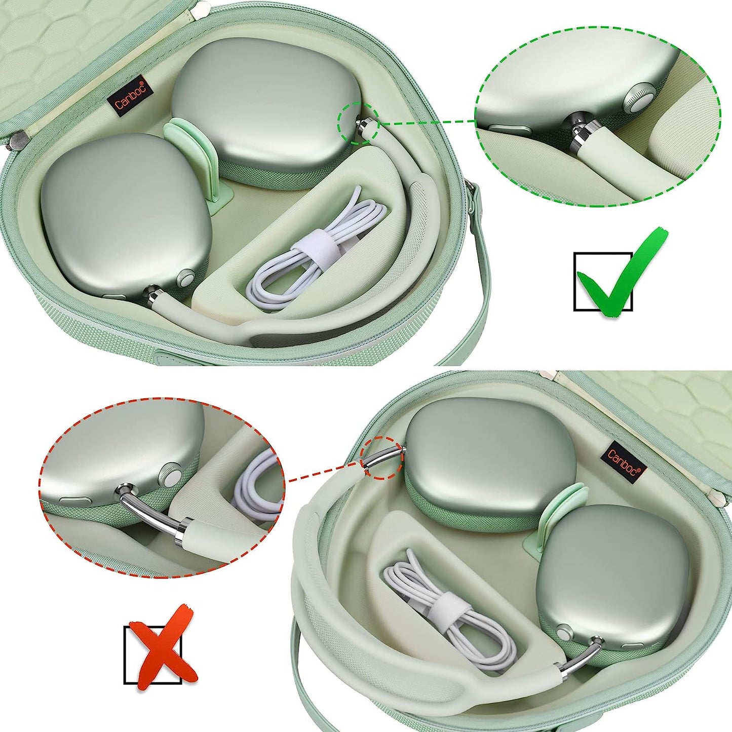 Canboc Airpods Max Case for Apple Airpods Max Wireless Over-Ear Headphones, Hard Carrying Travel Smart Headphones Case, Extra Space Fits Cable, Charger, Upgrade-Green(Fabric)  Canboc   