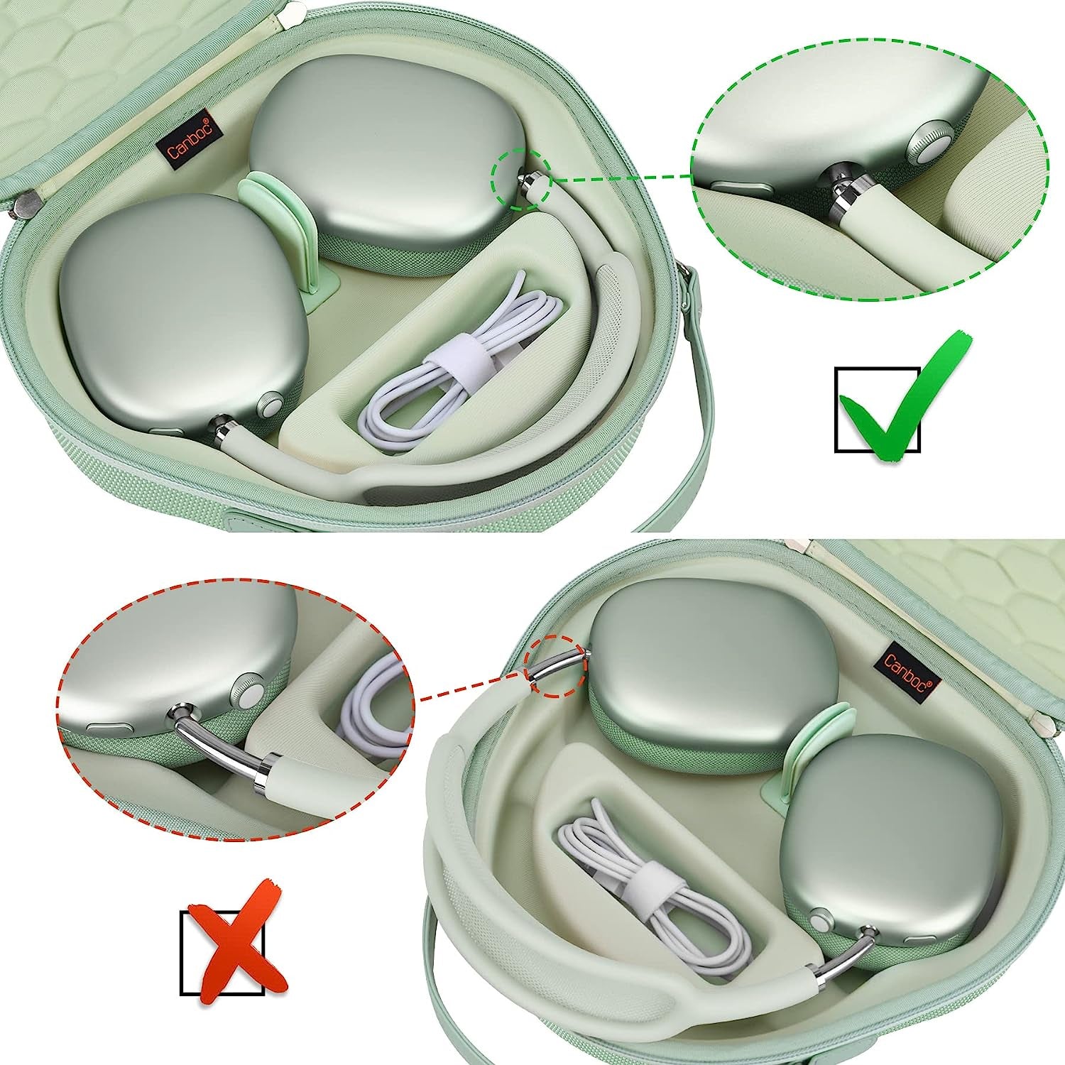 Canboc Airpods Max Case for Apple Airpods Max Wireless Over-Ear Headphones, Hard Carrying Travel Smart Headphones Case, Extra Space Fits Cable, Charger, Upgrade-Green(Fabric)  Canboc   