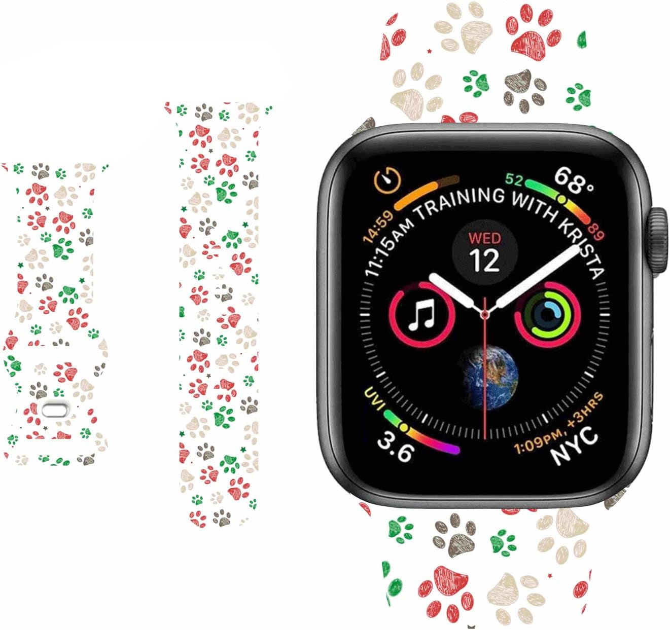 Breathable Christmas Pattern Bands Compatible with Apple Watch 42Mm 44Mm 45Mm M/L,Girls Women Men Colorful Soft Silicone Wristband Strap for Iwatch SE & Series 8/7/6/5/4/3/2/1 (Christmas Plaid)  HYHMXB 12.Paw Prints Christmas 42mm/44mm/45mm M/L 