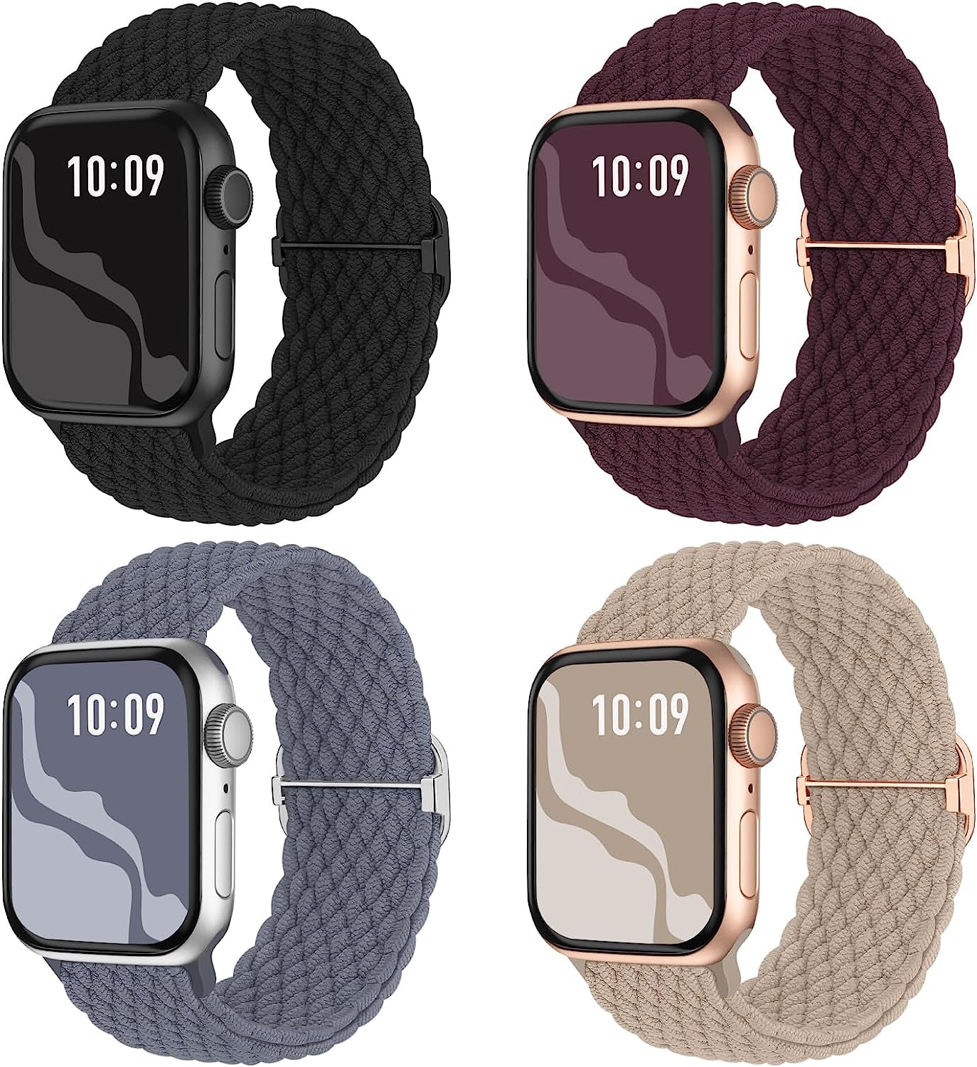 Braided Stretchy Solo Loop Compatible for Apple Watch Band 38Mm 40Mm 41Mm 42Mm 44Mm 45Mm 49Mm for Women Men, Nylon Elastic Straps Wristbands for Iwatch Series 8 7 6 SE 5 4 3 2 1 Ultra, 4Packs  Suitisbest   