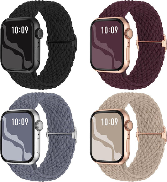 Braided Stretchy Solo Loop Compatible for Apple Watch Band 38Mm 40Mm 41Mm 42Mm 44Mm 45Mm 49Mm for Women Men, Nylon Elastic Straps Wristbands for Iwatch Series 8 7 6 SE 5 4 3 2 1 Ultra, 4Packs  Suitisbest   