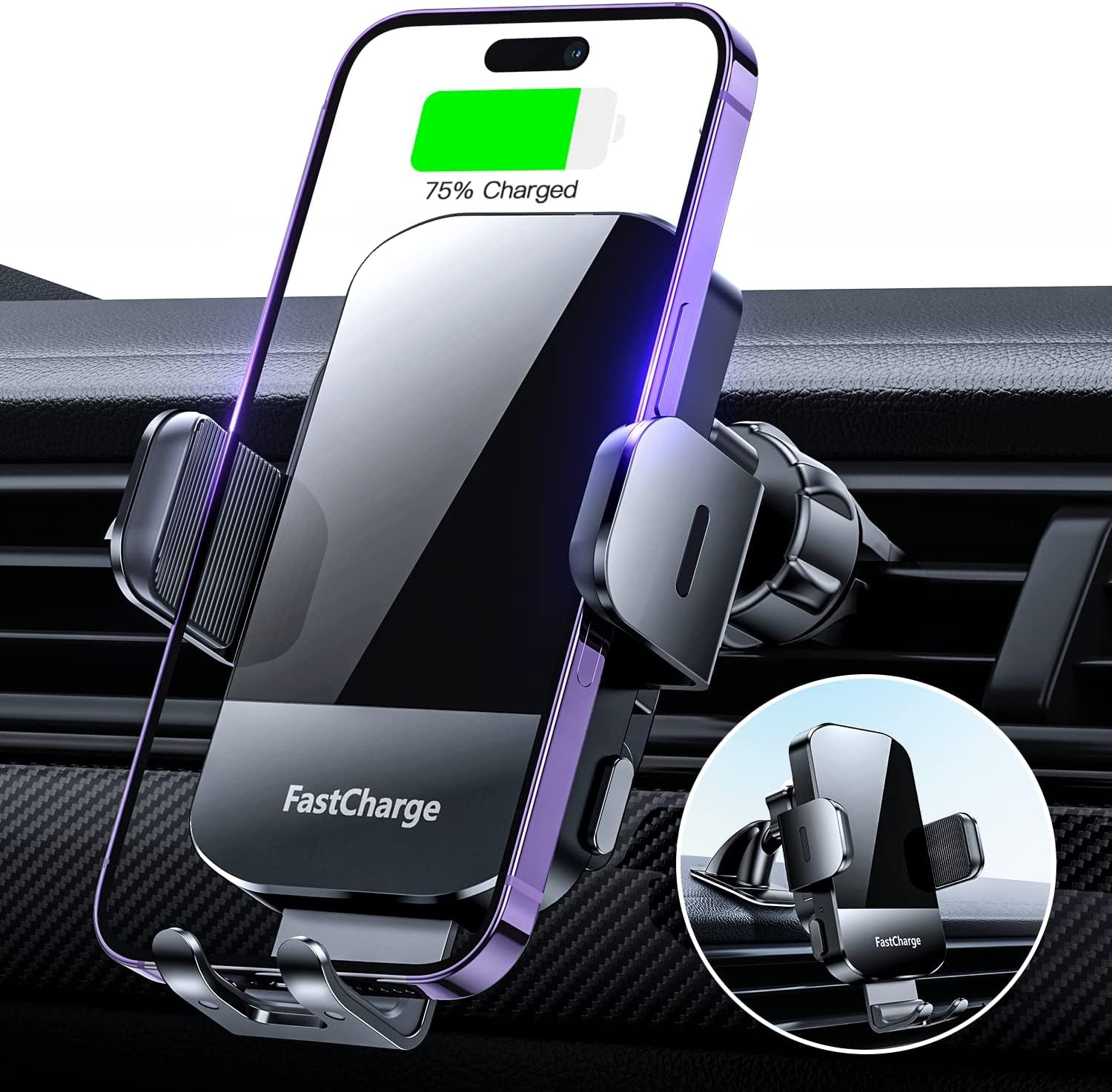 Wireless Car Charger, Chgeek 15W Fast Charging Auto Clamping Car Charger Phone Mount Phone Holder Fit for Iphone 14 13 12 11 Pro Max Xs, Samsung Galaxy S23 Ultra S22 S21 S20, S10+ S9+ Note 9, Etc  CHGeek Dark Black  