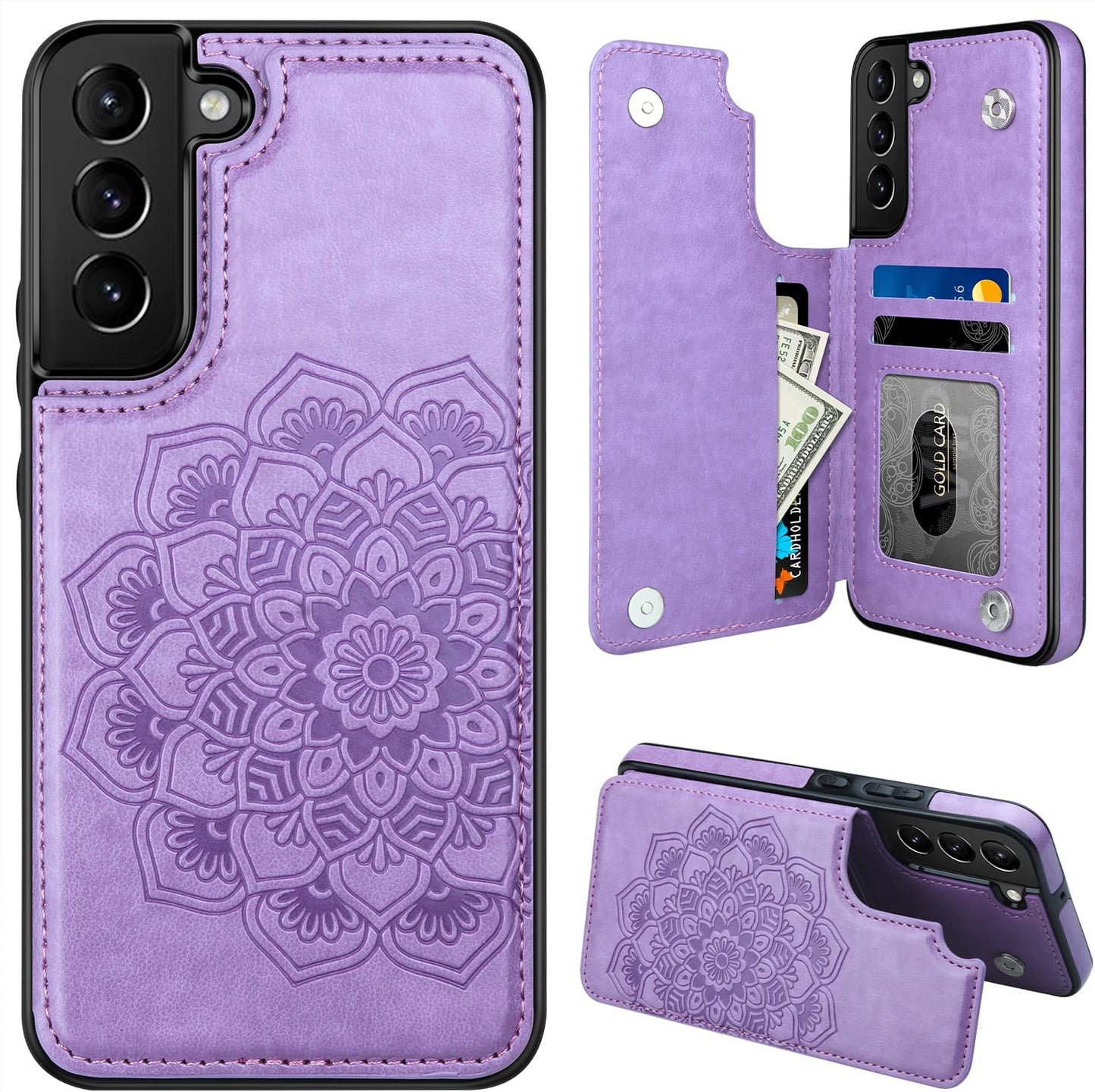 MMHUO for Samsung Galaxy S22 Case with Card Holder,Flower Magnetic Back Flip Case for Samsung Galaxy S22 Wallet Case for Women,Protective Case Phone Case for Samsung Galaxy S22 5G (2022),Mint  MMHUO Purple Galaxy S22 6.1"-(S) 