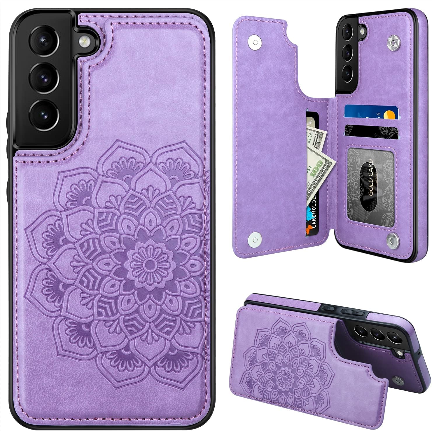 MMHUO for Samsung Galaxy S22 Case with Card Holder,Flower Magnetic Back Flip Case for Samsung Galaxy S22 Wallet Case for Women,Protective Case Phone Case for Samsung Galaxy S22 5G (2022),Mint  MMHUO Purple Galaxy S22 6.1"-(S) 