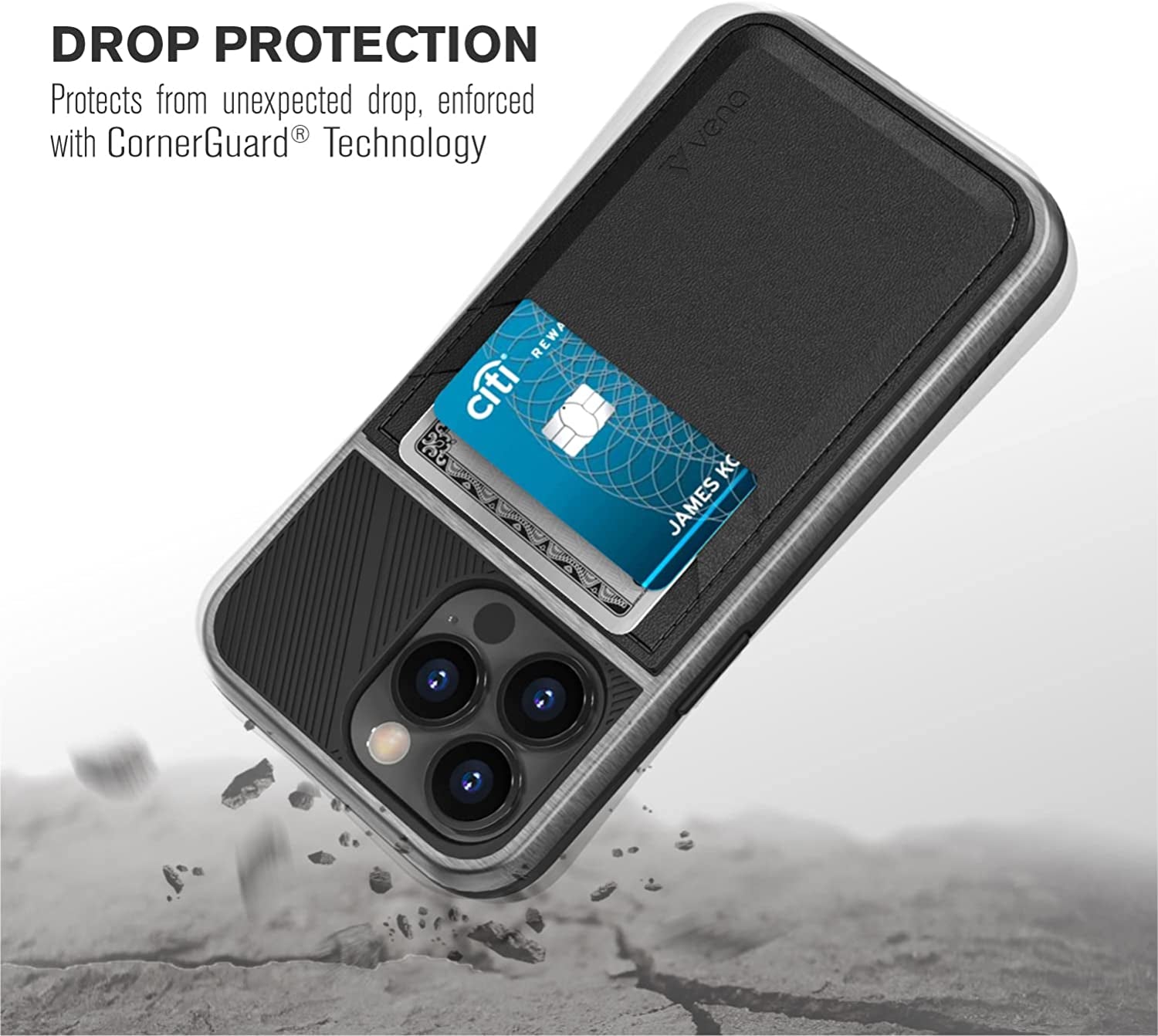 VENA Legacy Card Holder Wallet Case Compatible with Apple Iphone 13 Pro Max (6.7"-Inch), (Compatible with Magsafe, RFID Anti-Theft) Slim Profile Card Slot Cover with Kickstand - Space Gray  Vena   