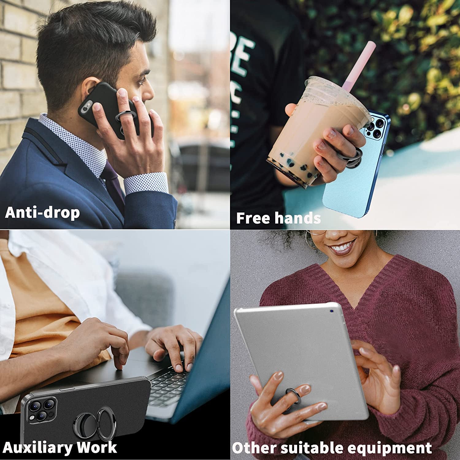 TACOMEGE Smooth Alloy Phone Ring Grip Holder, 360 Rotation Finger Ring Kickstand for Iphone, Ipad, Samsung, and All Smartphones Tablets (PRG-B)  TACOMEGE   