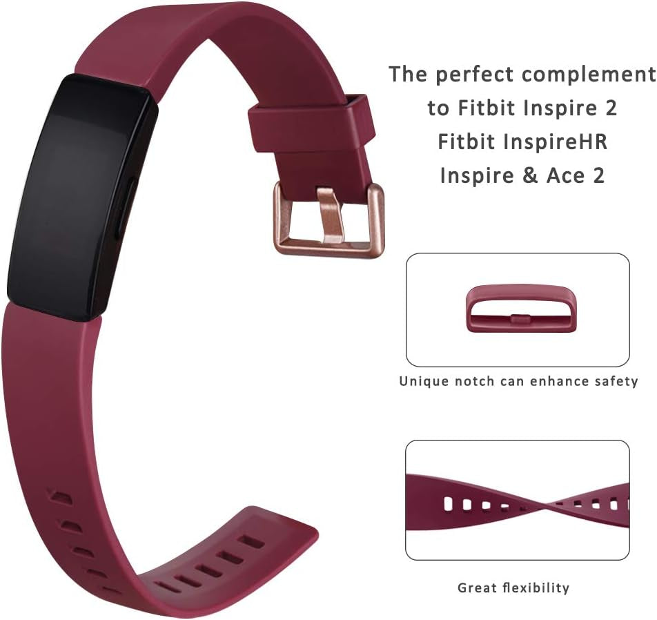 4 Pack Replacement Bands Compatible for Fitbit Inspire Hr/Fitbit Inspire/Fitbit Ace 2, Adjustable Accessory Soft Silicone Sport Wristband for Women Men (Small, Wine Red+Pink+Grey+Blue)  IEOVIEE   