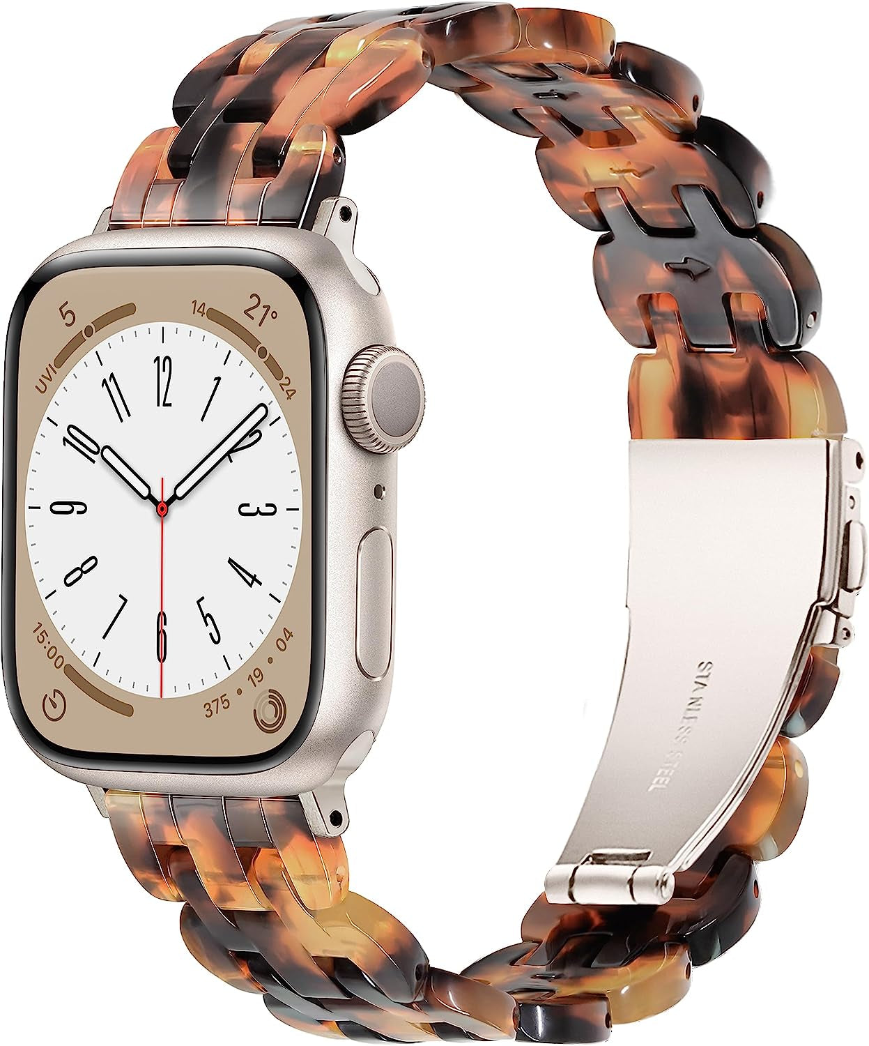 Vamyzji Compatible with Apple Watch Band 41Mm 40Mm 38Mm or 49Mm 45Mm 44Mm 42Mm, Light Waterproof Easy Adjustable Resin Replacement Iwatch Band for Apple Watch Ultra Series 8 Series 7 6 SE 5 4 3 2 1  Vamyzji Z-Oval Tortoise shell for starlight 41mm/40mm/38mm 