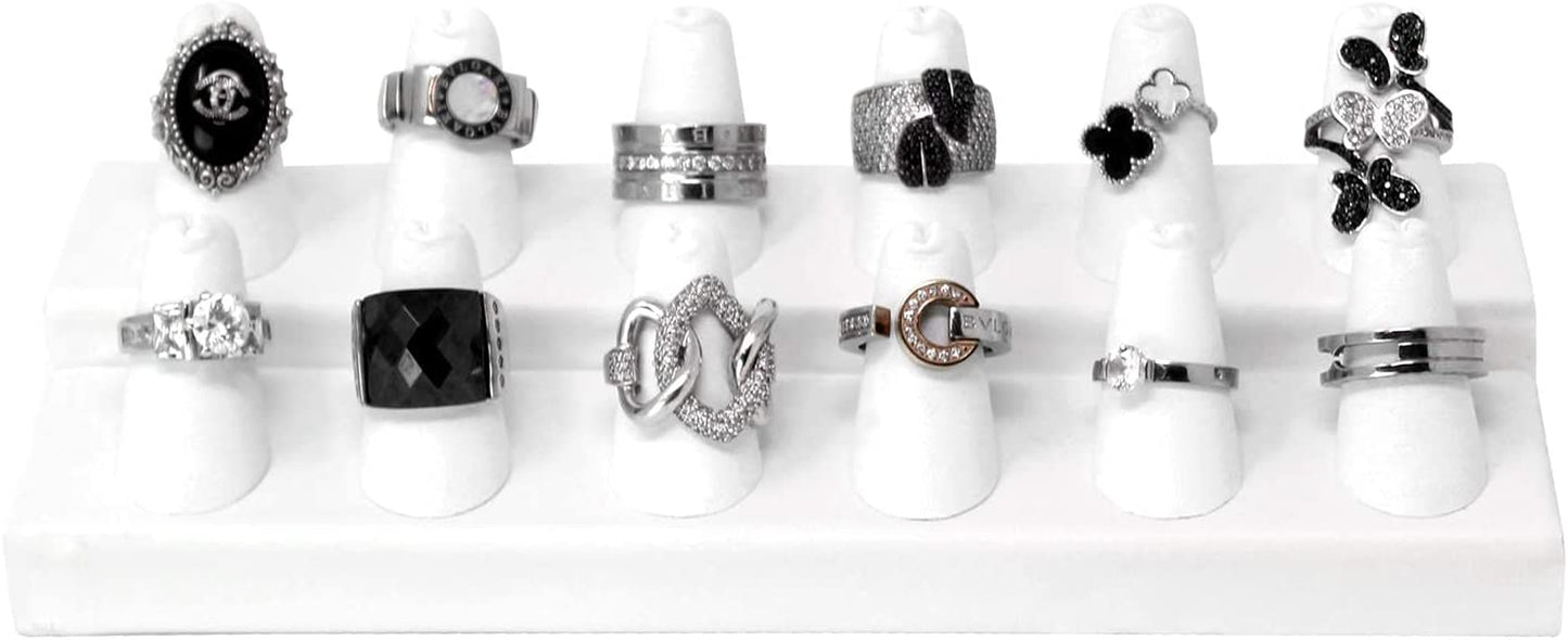 MOOCA 2 Pcs Set Deluxe White Faux Leather Finger Ring Showcase Display Jewelry Organizer Stand, Jewelry Ring Stands, Leatherette Ring Stand 12 Rings Display Jewelry Ring Holder  Mooca   