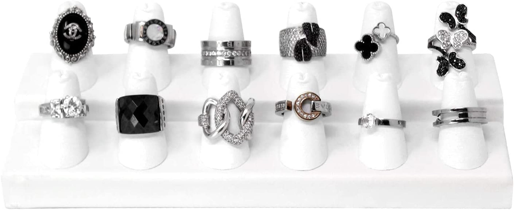 MOOCA 2 Pcs Set Deluxe White Faux Leather Finger Ring Showcase Display Jewelry Organizer Stand, Jewelry Ring Stands, Leatherette Ring Stand 12 Rings Display Jewelry Ring Holder  Mooca   