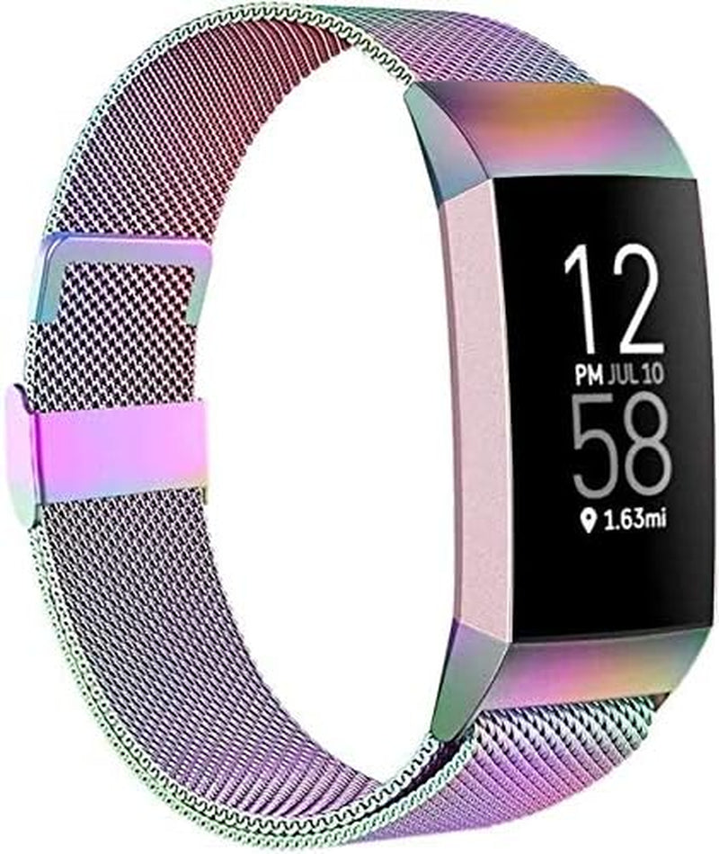 ZWGKKYGYH Metal Bands Compatible with Fitbit Charge 4/Charge 3/Charge 3 SE, Stainless Steel Mesh Magnetic Band Replacement Accessories Bracelet Strap for Women Men, Silver Small  ZWGKKYGYH Colorful Large: 6.5" - 9.7" 