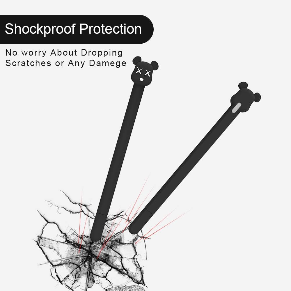 Love Mei Apple Pencil Silicone Sleeve for 2Nd Generation Holder Protective Skin Cover Case and Nib Cover Non-Slip Smooth Grip Cute Bear Accessories with Pencil Tip Cover for Ipad (2Nd Black)  LOVE MEI   