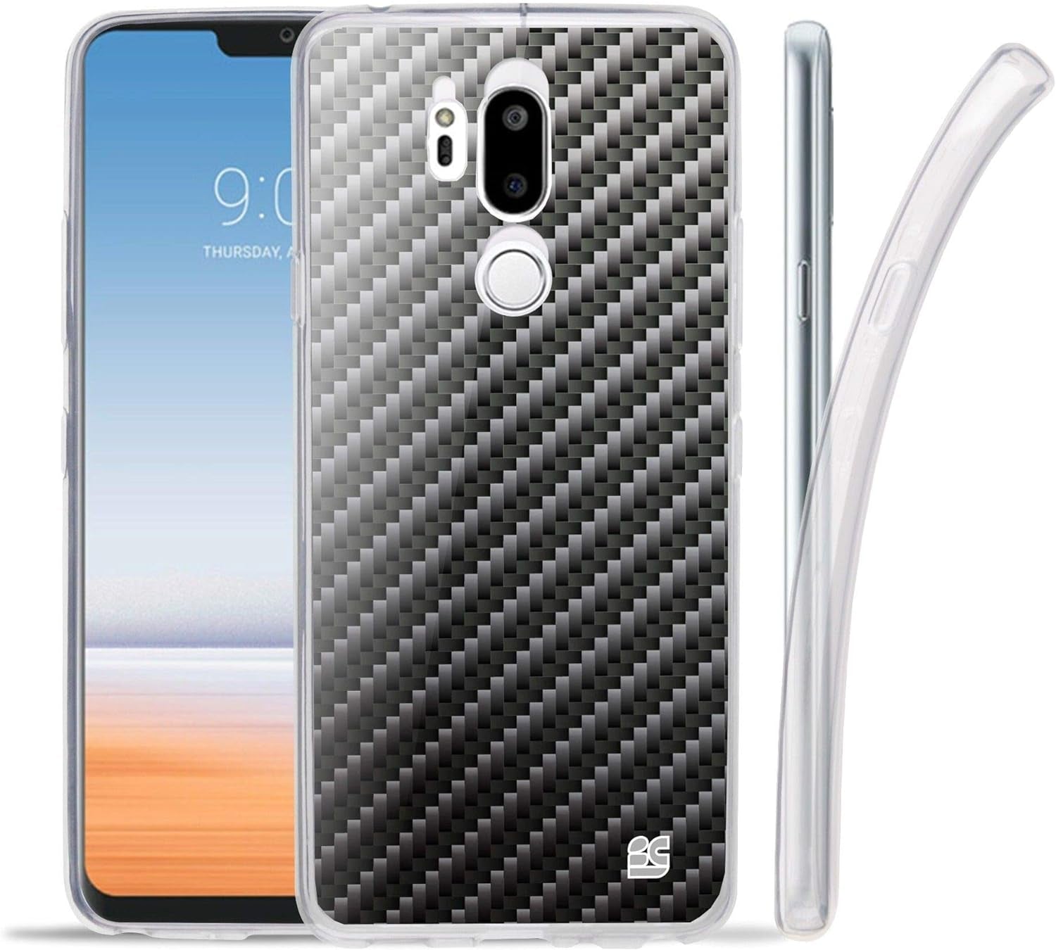 Goldenbeetle GB Flexible TPU Ultra Lightweight Cover [Scratch-Proof] Gel Skin Case Compatible with LG G7 Thinq / G7+ G710 (White Rosy Heart)  GoldenBeetle Flying Carbon Fiber Print  