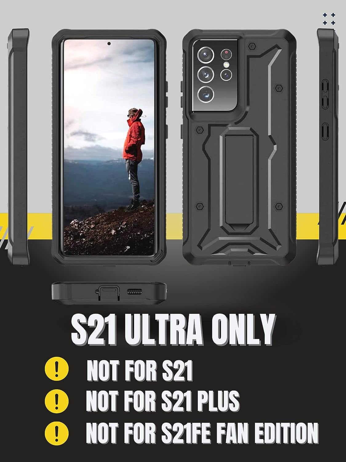 Armadillotek Vanguard Compatible with Samsung Galaxy S21 Ultra Case, Military Grade Full-Body Rugged with Built-In Kickstand [Screenless Version] - Black  ArmadilloTek   