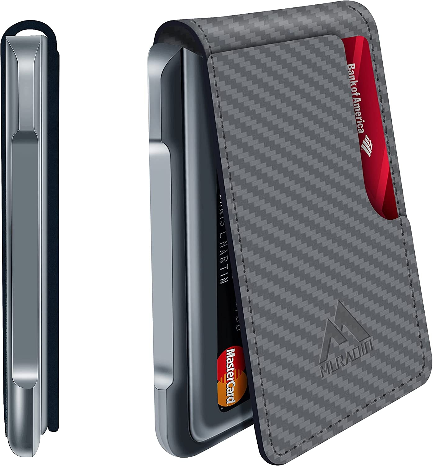 MURADIN Mens Wallet Tactical Bifold Wallets for Men Metal RFID Blocking Aluminum Money Cards Holder Gifts for Men  MURADIN Carbon Fiber Gray  
