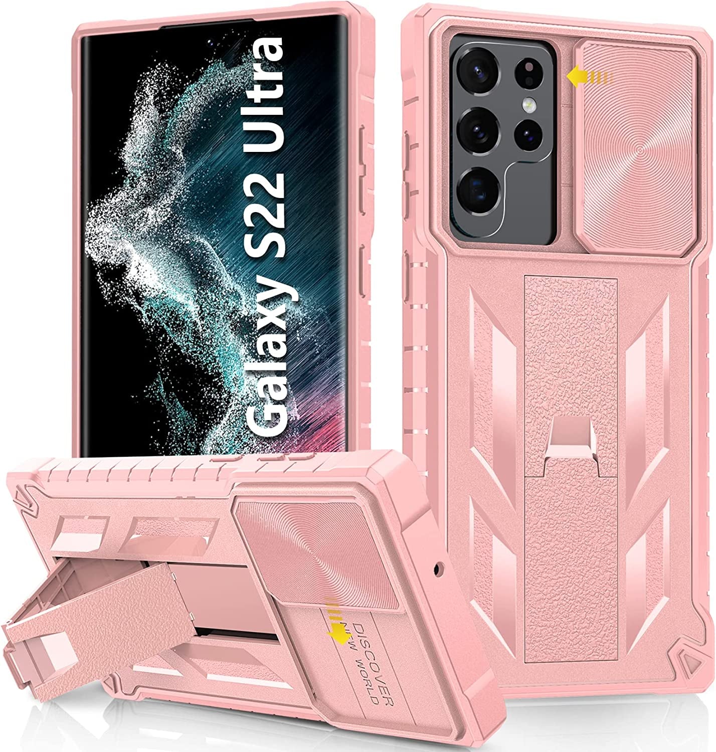 For Samsung Galaxy S22 Ultra Case: Military Grade Drop Proof Rugged Protective S22Ultra 5G Phone Cover with Built-In Screen Protector & Kickstand |Shockproof Bumper Dual Layer 360 Full Protection  SOiOS Cute Pink S22 Ultra 