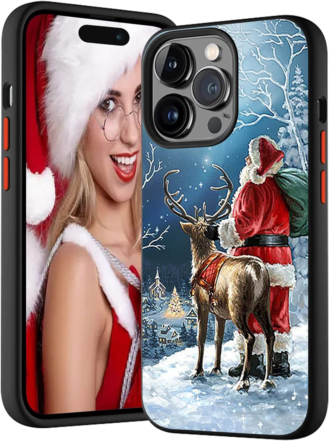 SINQERISHT Christmas Case Compatible with Samsung Galaxy S21 plus Phone Cases Hybrid Hard PC Soft TPU Bumper Full Body Shockproof Protective Cute Xmas Cover(Santa Claus)  SINQERISHT Elk Santa Galaxy A32 4G 