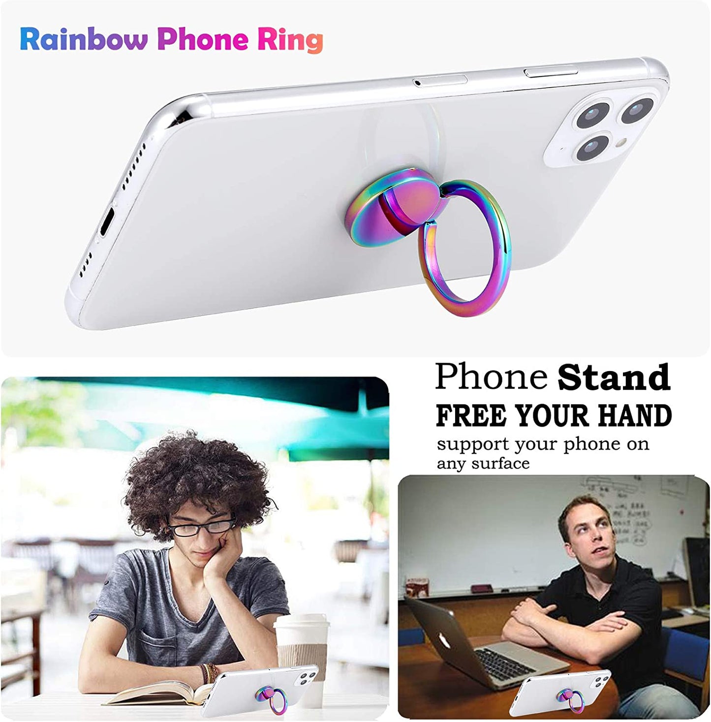 Lenoup Rainbow Cell Phone Ring Stand Holder,Multicolor Ring Grip Kickstand,Iridescent 360 Rotation Metal Finger Ring for Phones,Pad  lenoup   