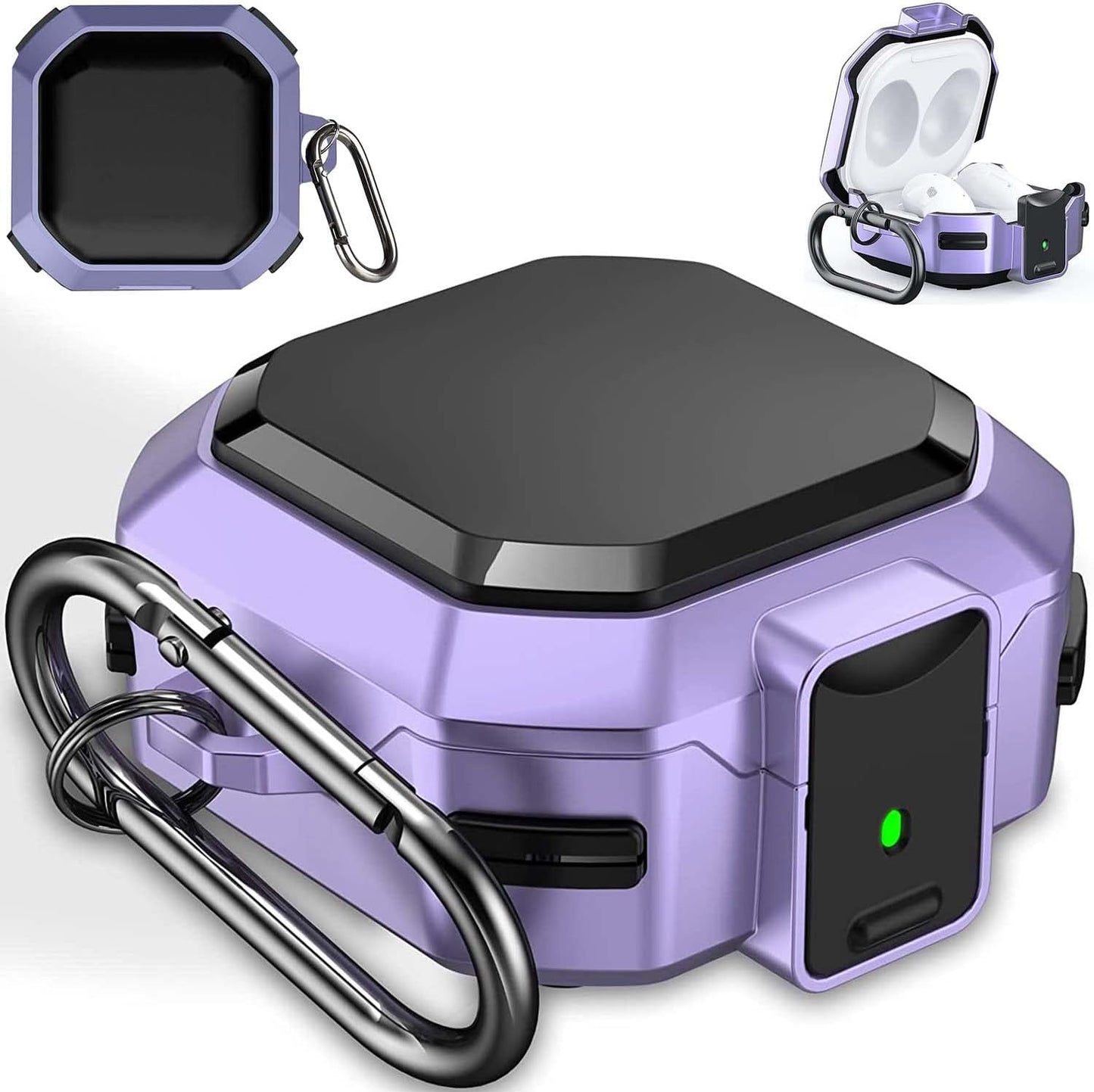 Military Armor Case with Secure Lock for Samsung Galaxy Buds Pro 2 Case/Buds Pro Case/Buds Live Case/Buds 2 Case Cover Full-Body Rugged Hard Shell for Men Women with Keychain Carabiner #Black  voma Purple  
