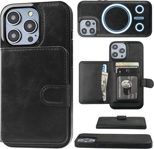 Bocasal Wallet Case for Iphone 14 Pro Compatible with Magsafe Magnetic RFID Blocking Detachable Premium PU Leather Flip Case with Card Slots Holder Kickstand Wireless Charging 6.1 Inch (Black)  Bocasal   