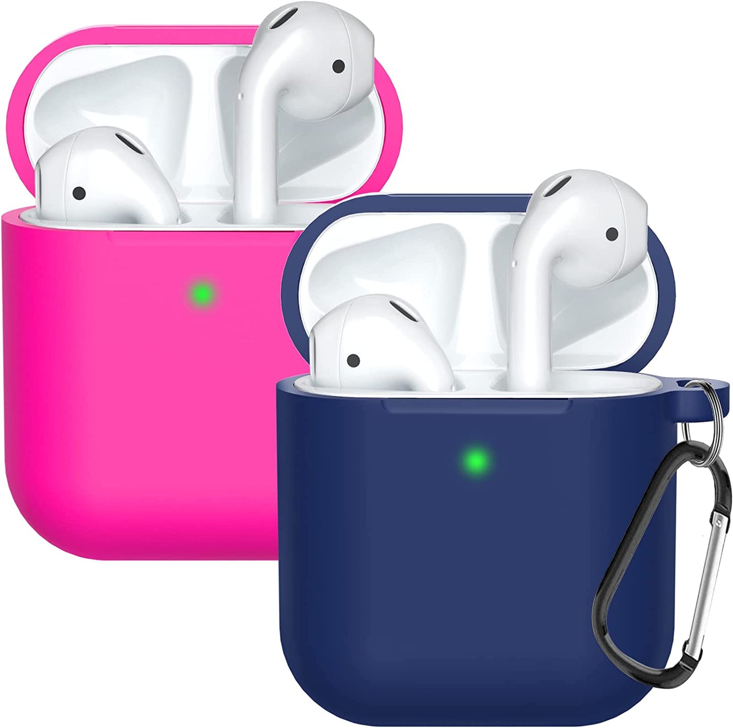 Compatible with Airpods Case Cover Silicone Protective Skin for Airpods Case 2&1 (2 Pack) Black/Sand Pink  Doboli Rose Red/Navy blue  